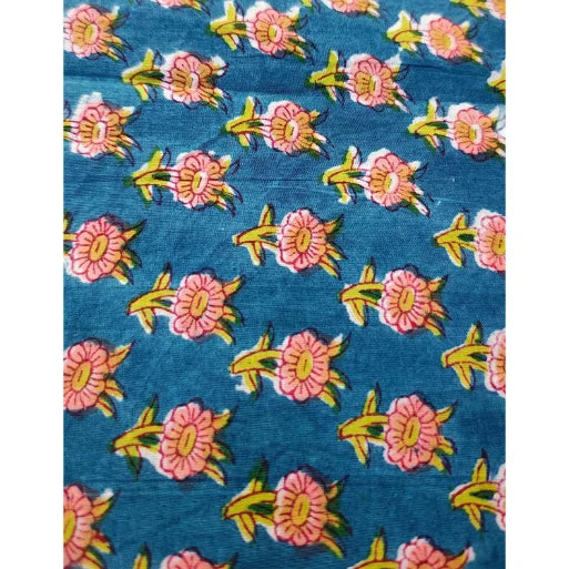 Sanganeri Hand Block Print Cotton Fabric – Green Floral Print