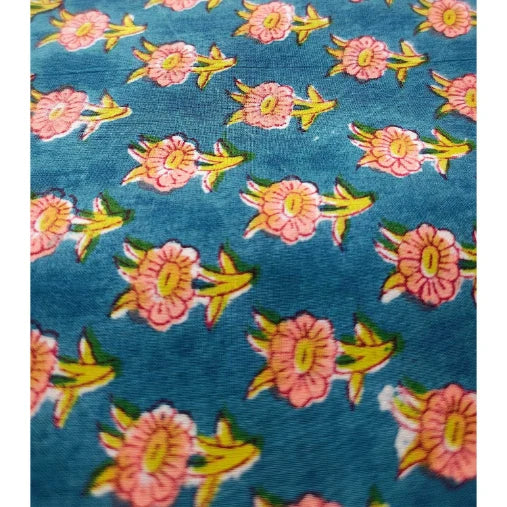 Sanganeri Hand Block Print Cotton Fabric – Green Floral Print
