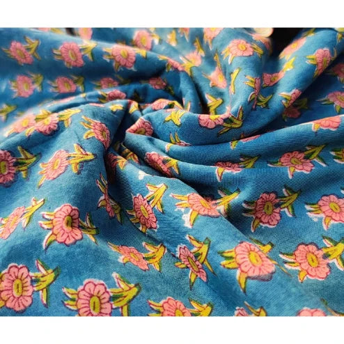 Sanganeri Hand Block Print Cotton Fabric – Green Floral Print