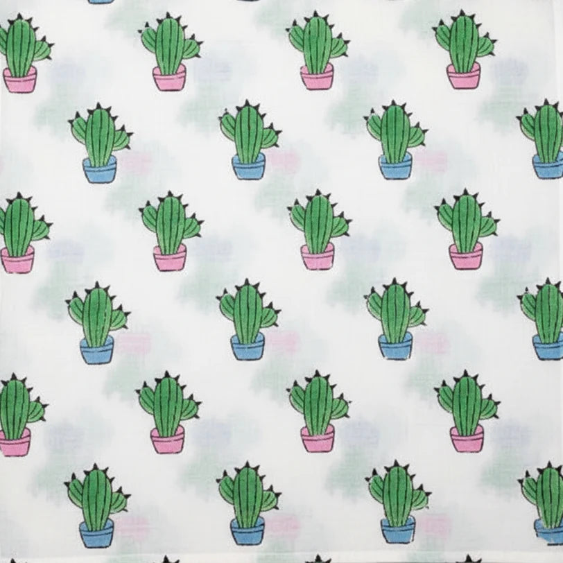 Sanganeri Hand Block Print Cotton Fabric – White Cactus Print