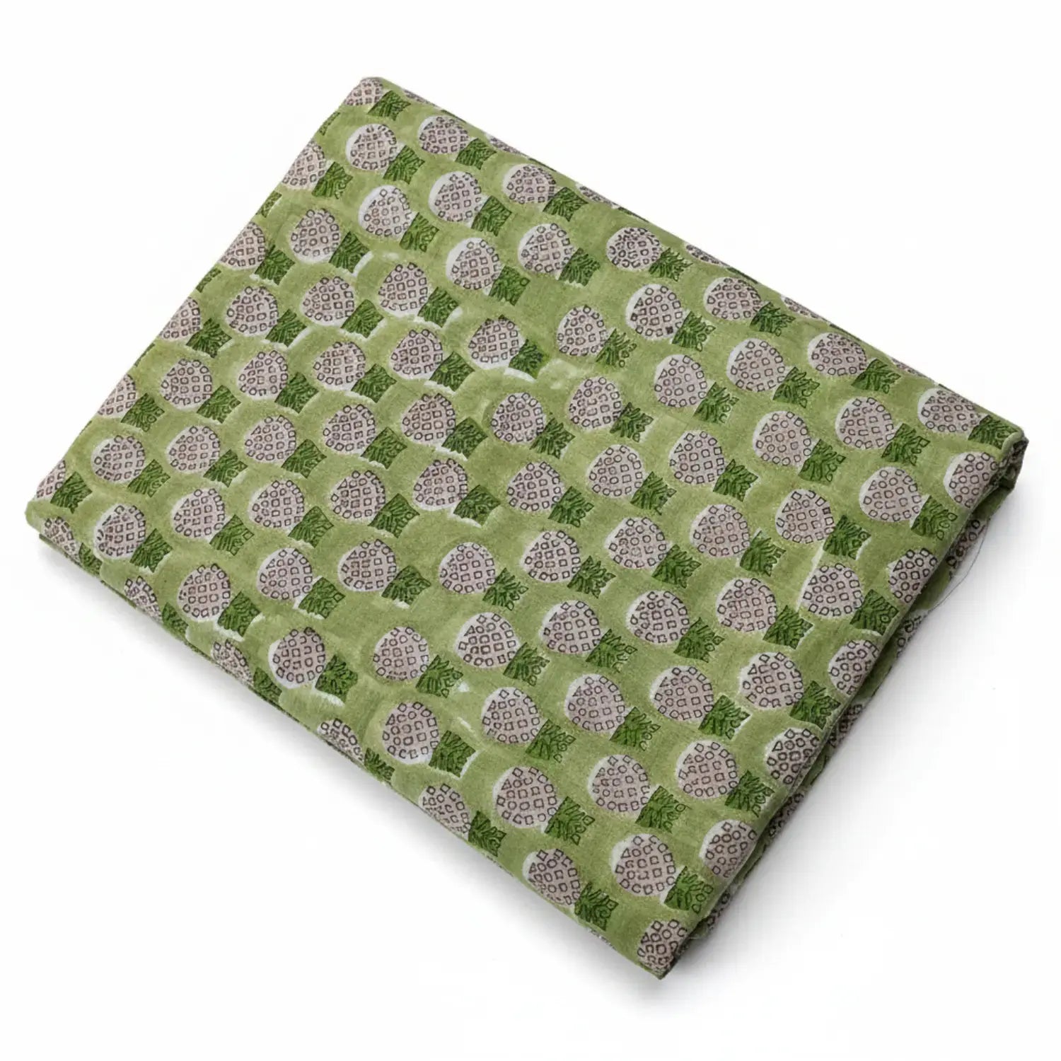 Sanganeri Hand Block Print Cotton Fabric – Green Floral Print