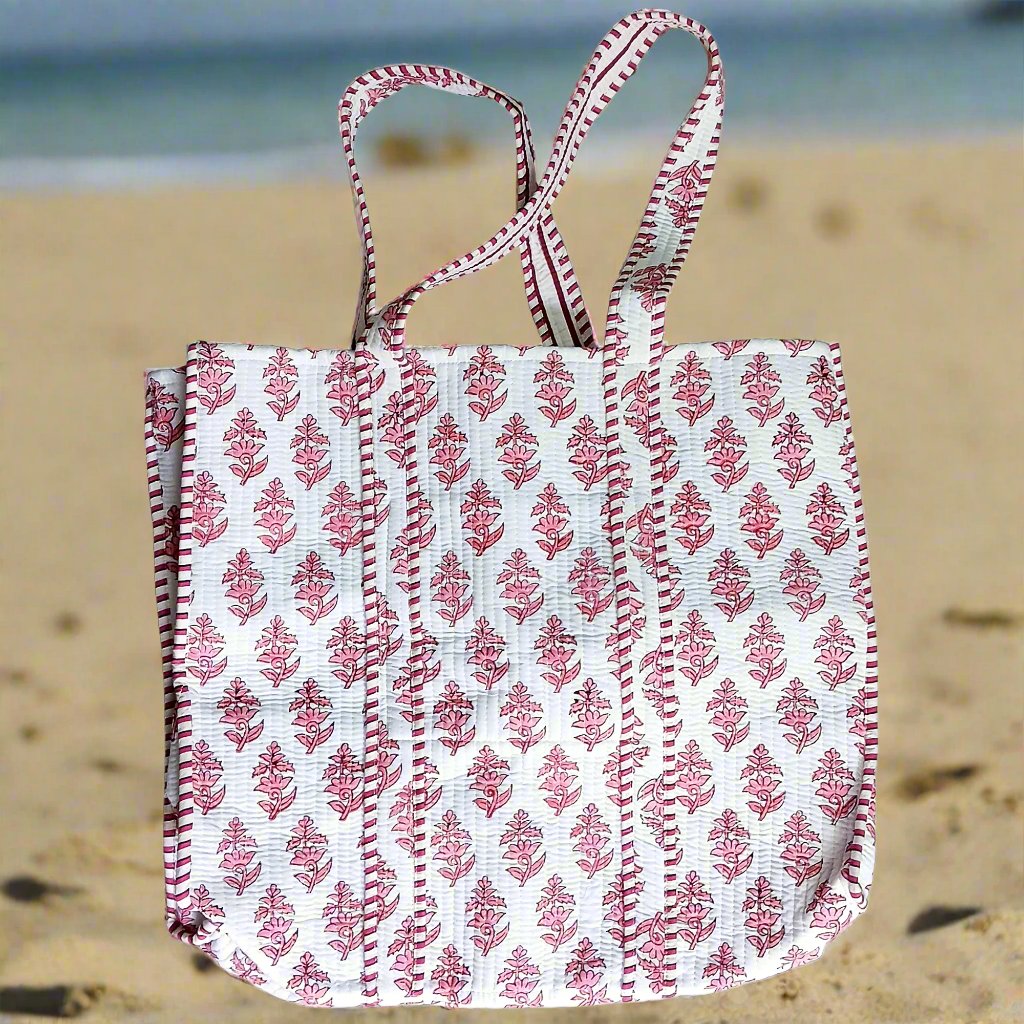 Block Printed Cotton Quilted Tote Bags
