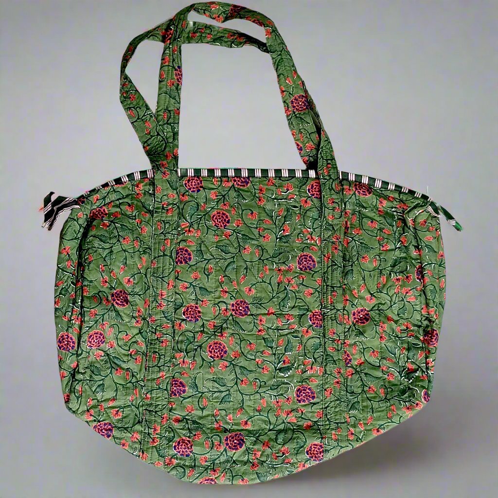 Block Printed Cotton Tote Bags Green