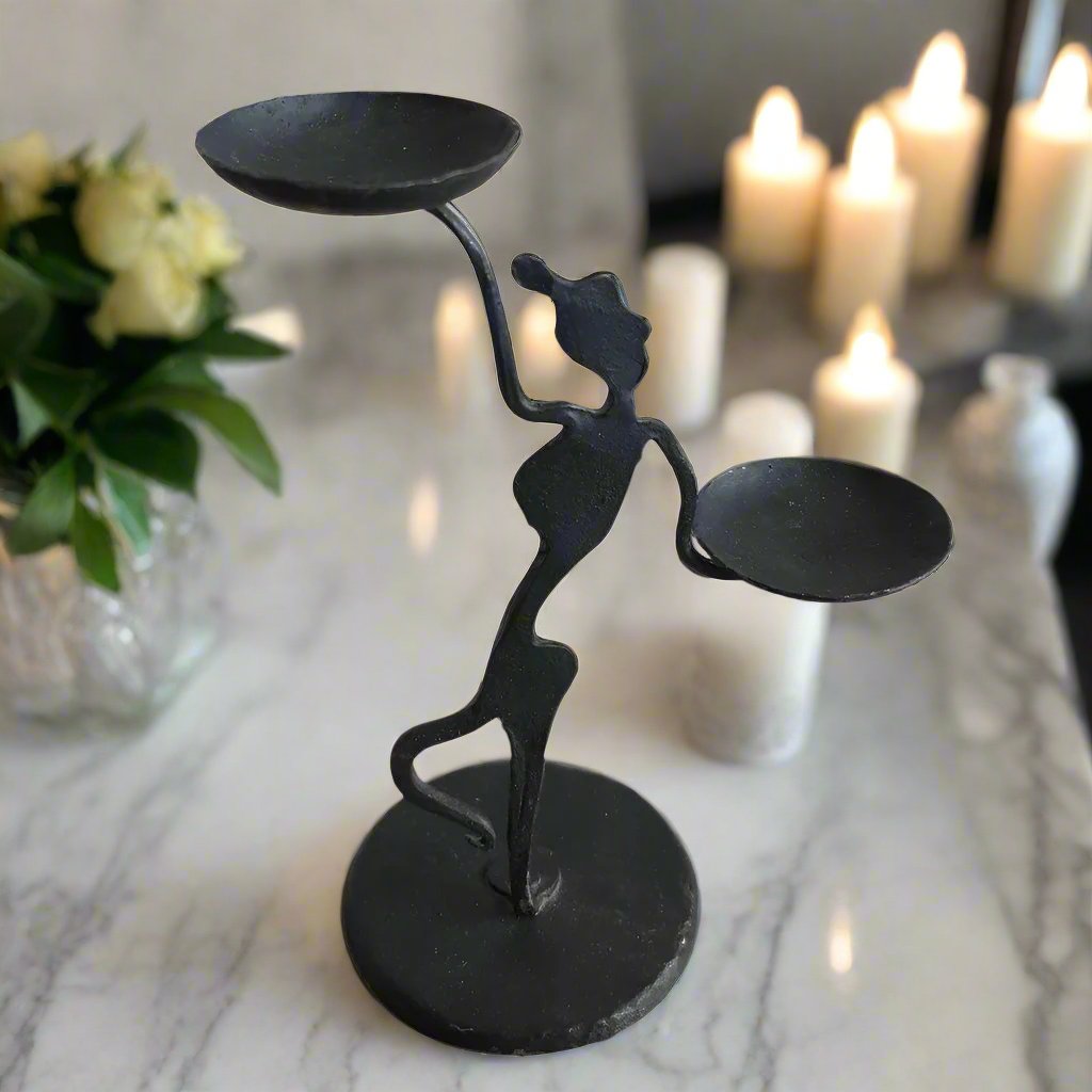 Gond Art Wrought Iron Dancing Lady Candle Stand