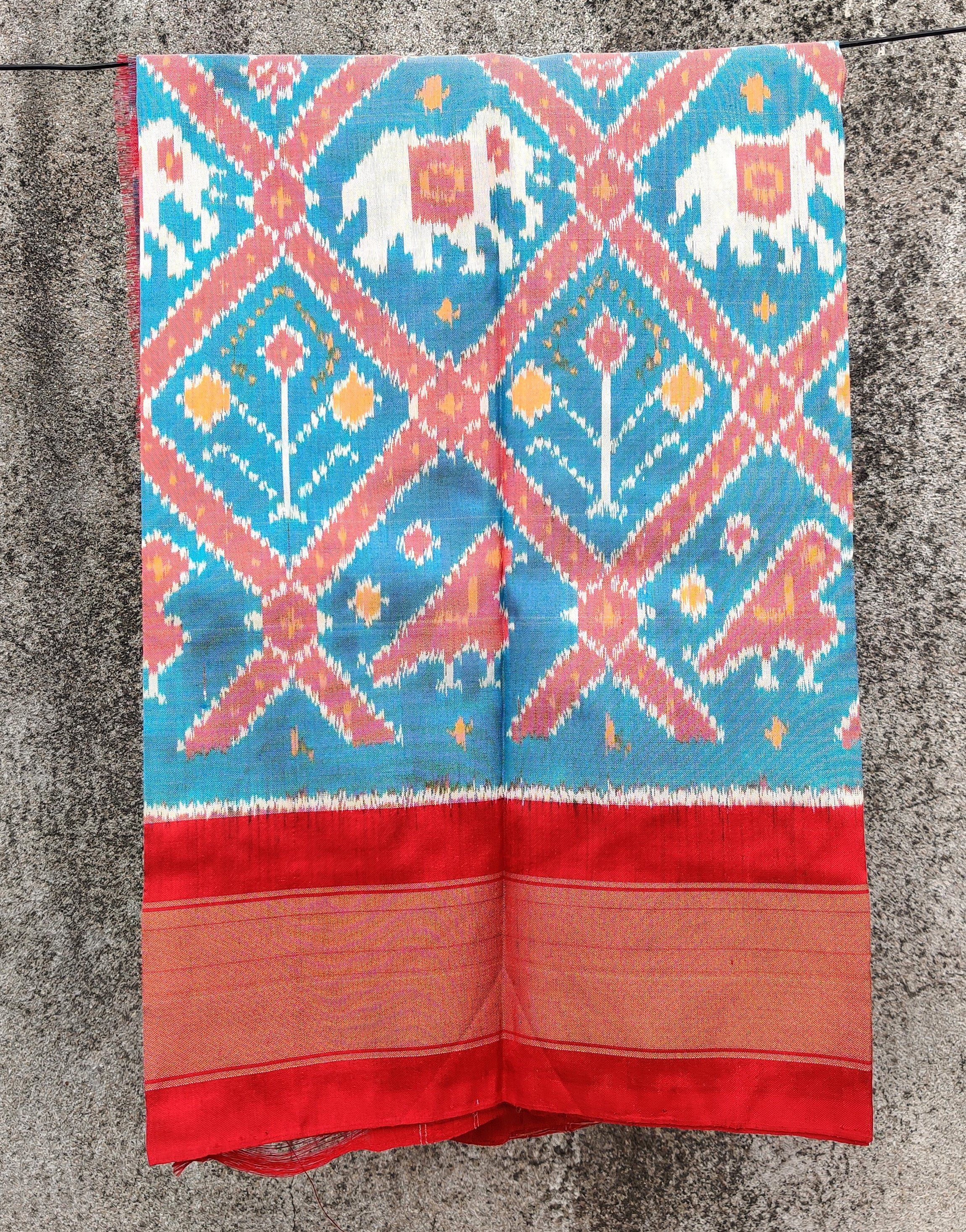 Handspun Pochampally Ikat Silk Dupatta with Zari Border