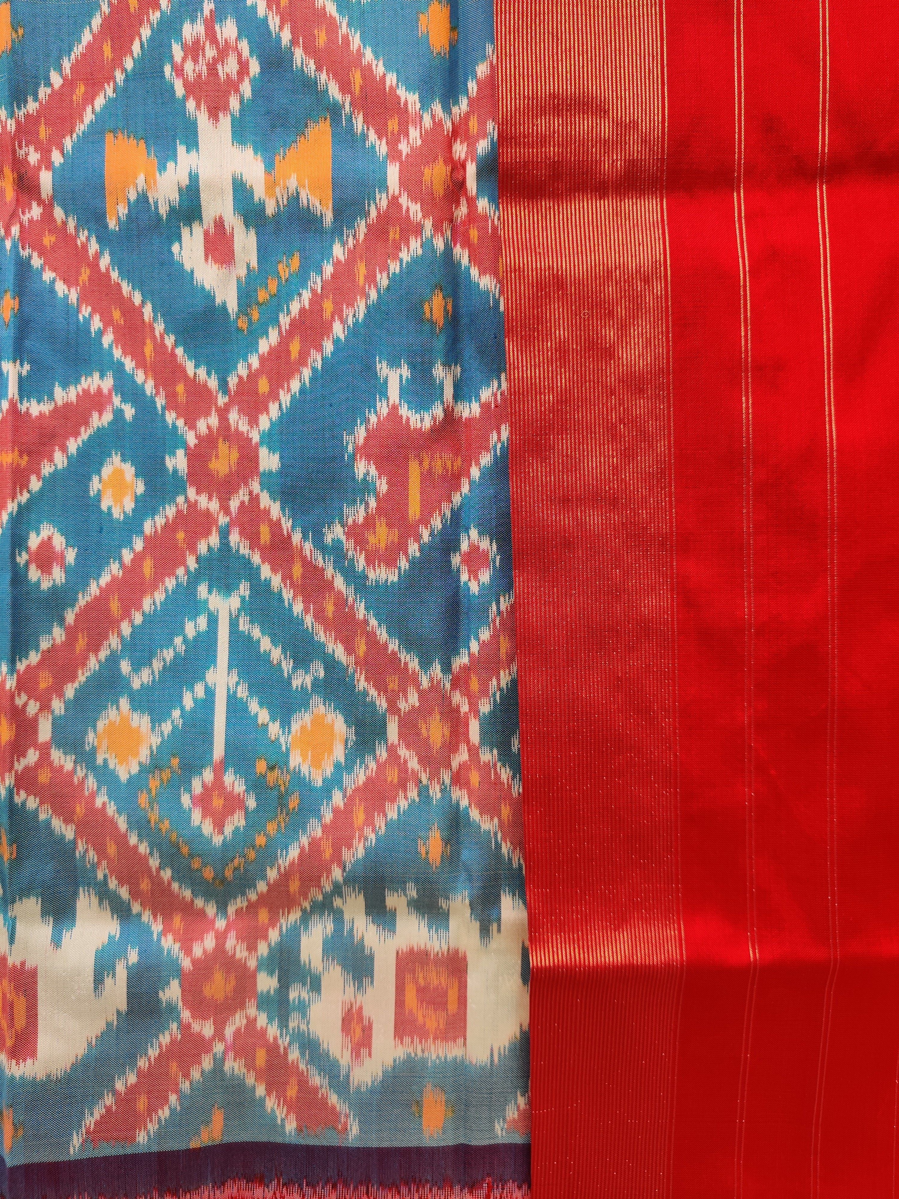 Handspun Pochampally Ikat Silk Dupatta with Zari Border
