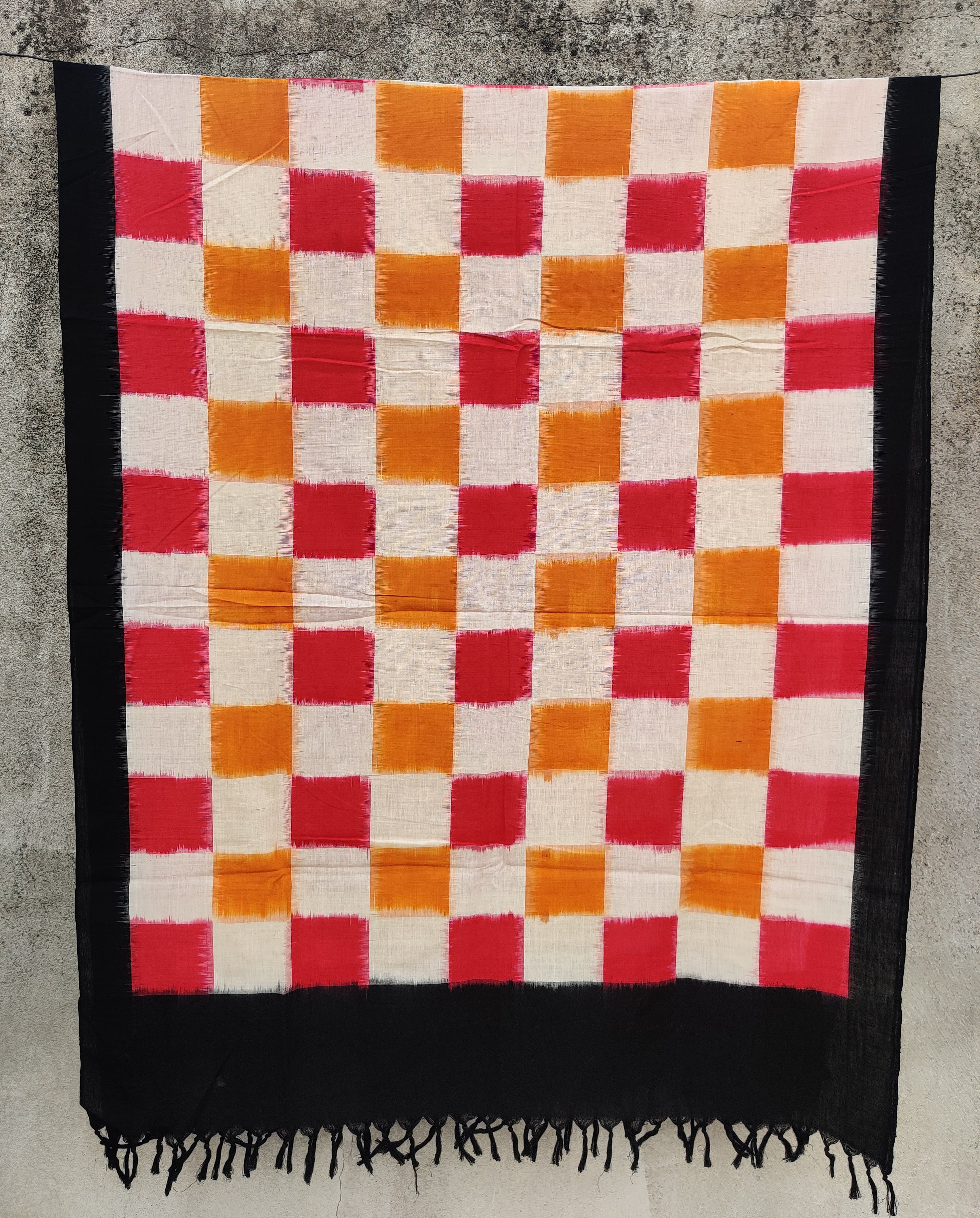 Telangana's Finest Handspun Pochampally Ikat Cotton Dupatta with Zari Border