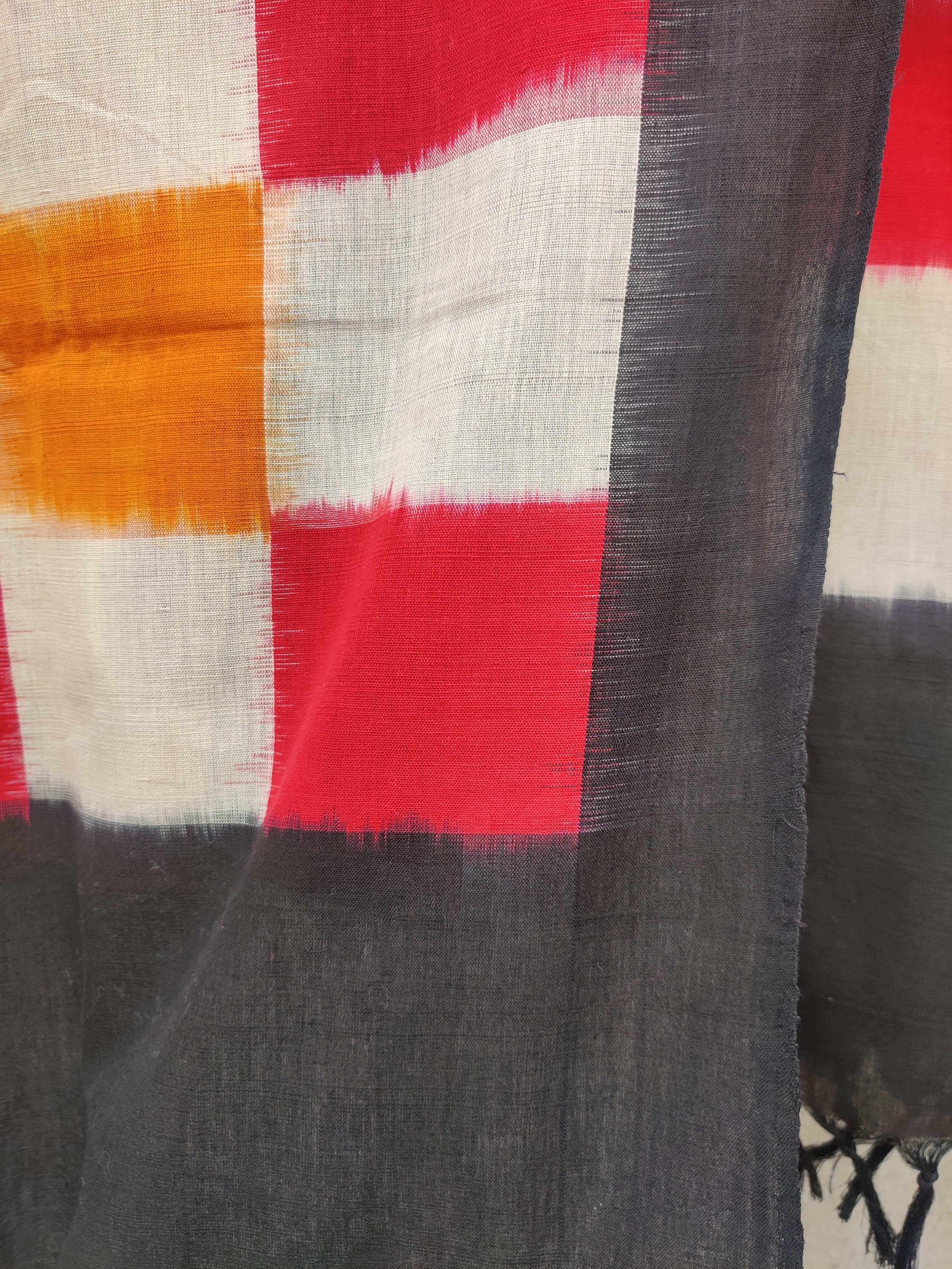Telangana's Finest Handspun Pochampally Ikat Cotton Dupatta with Zari Border