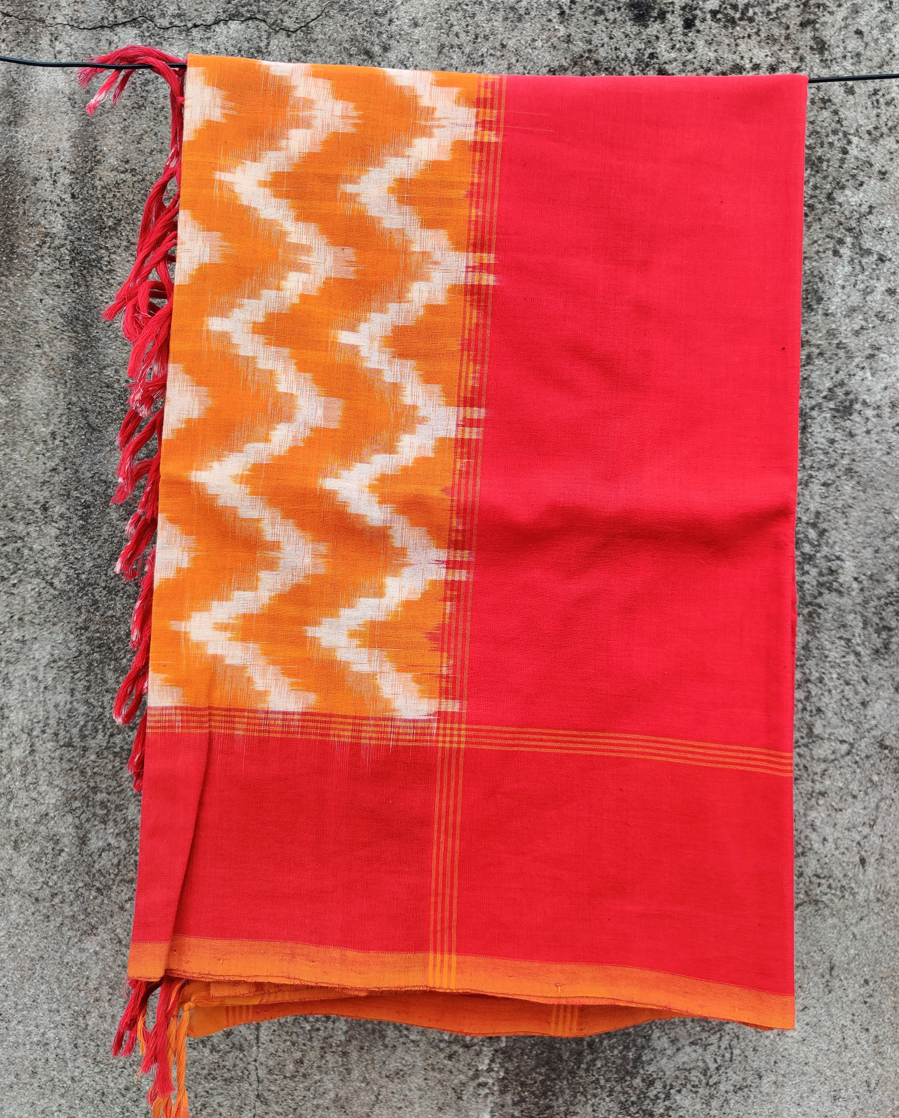 Telangana's Finest Handspun Pochampally Ikat Cotton Dupatta with Zari Border