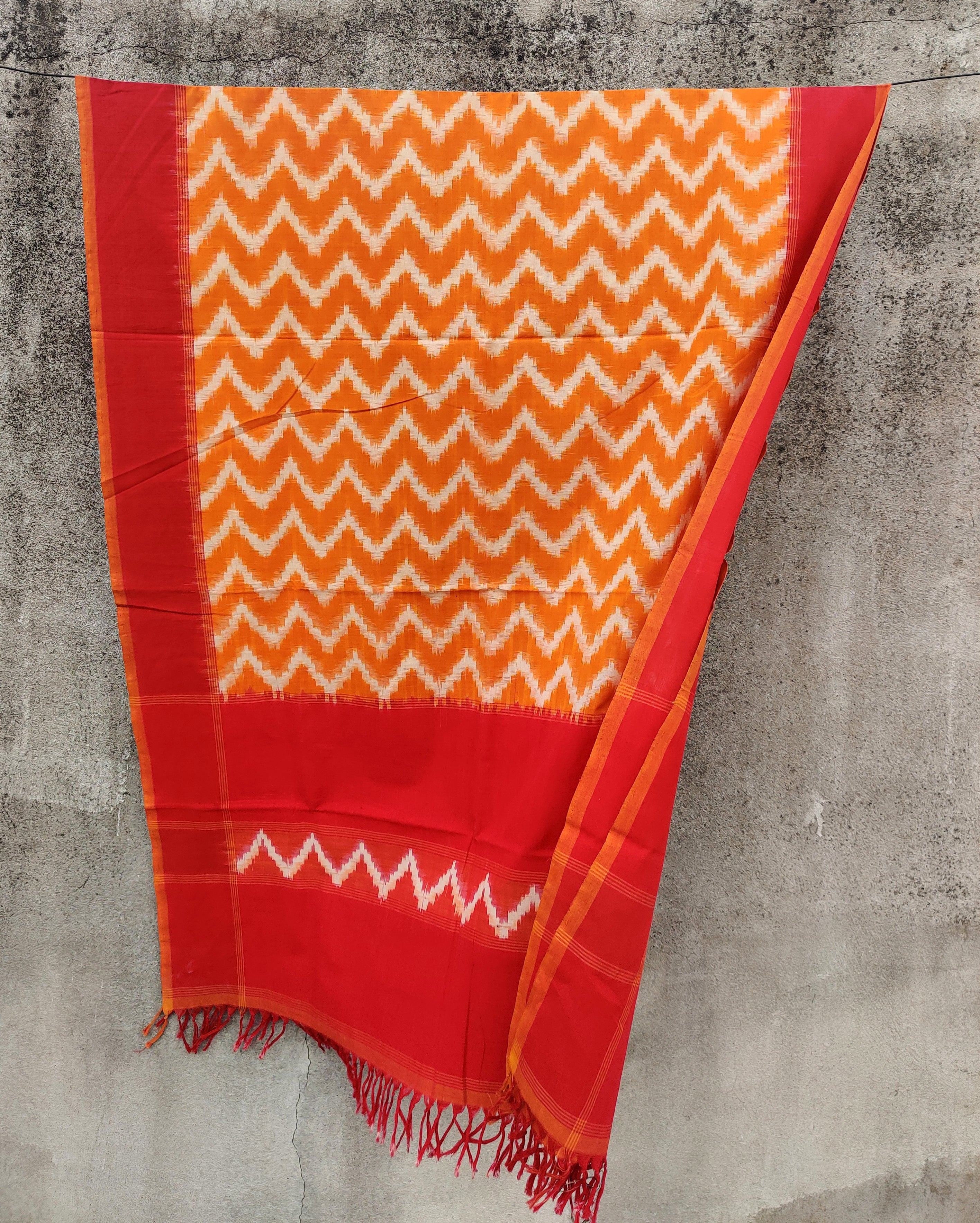 Telangana's Finest Handspun Pochampally Ikat Cotton Dupatta with Zari Border