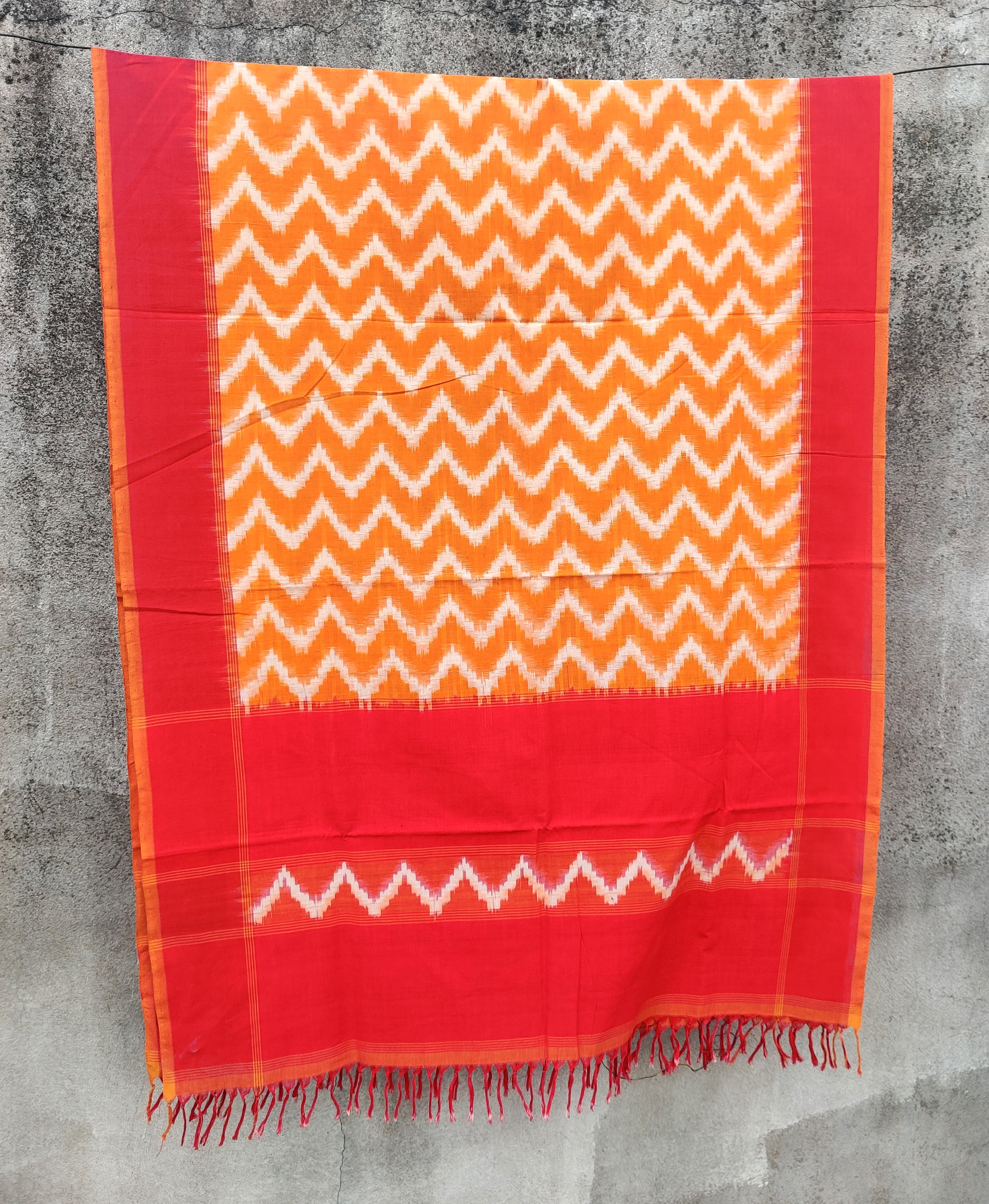 Telangana's Finest Handspun Pochampally Ikat Cotton Dupatta with Zari Border