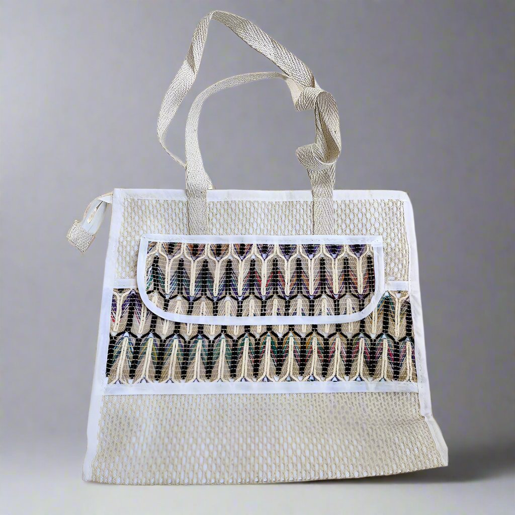 Jute Hand Bag White And Brown