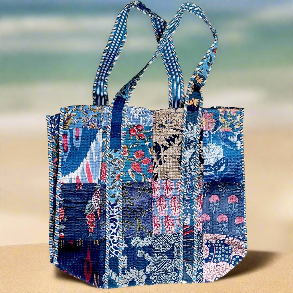 Multicolor Block Printed Cotton Quilted Tote Bags