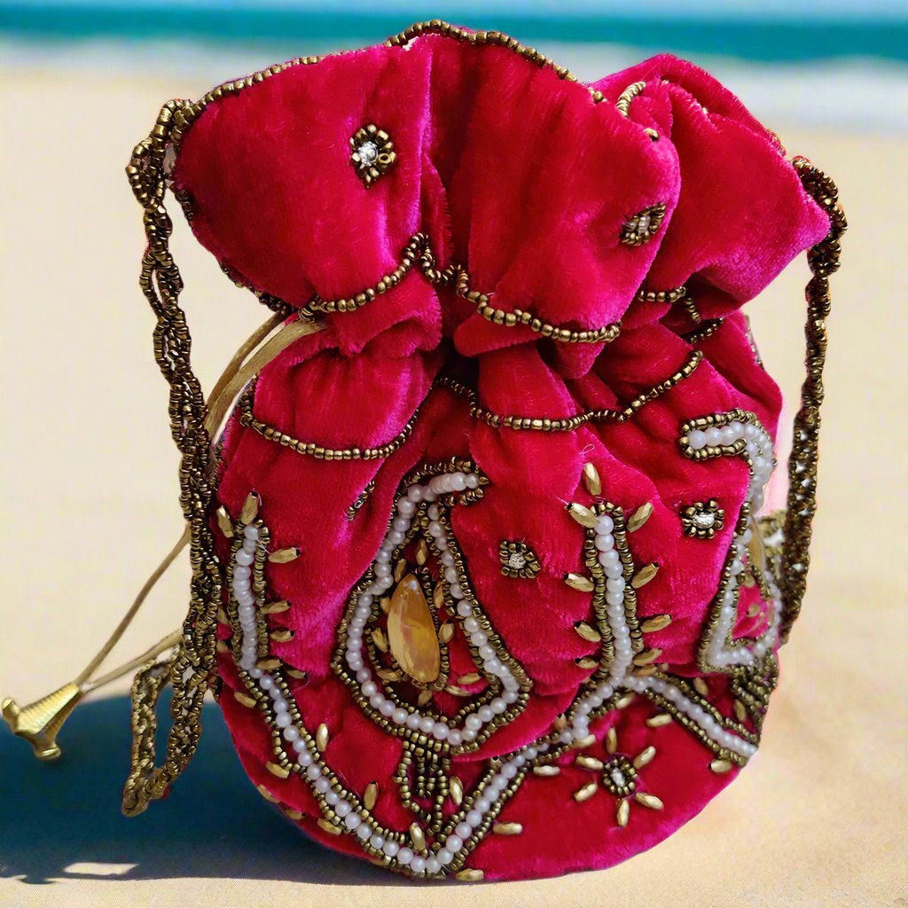 Velvet Potli Bag  PinK Colour