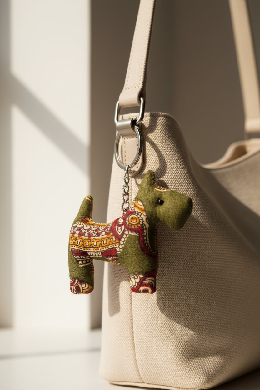 Handcrafted Block Print Fabric Keychains Charm – Set of 7