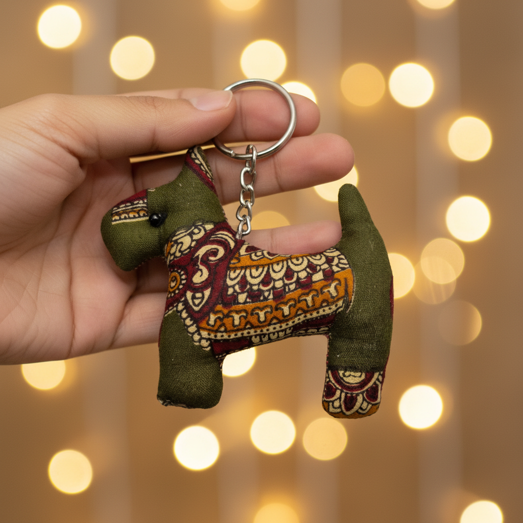 Handcrafted Block Print Fabric Keychains Charm – Set of 7