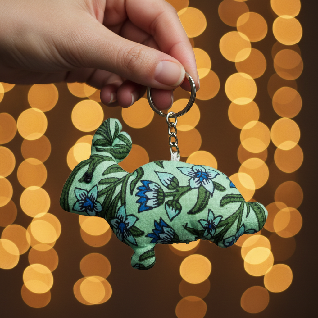 Handcrafted Block Print Fabric Keychains Charm – Set of 7