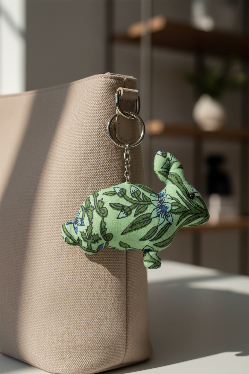 Handcrafted Block Print Fabric Keychains Charm – Set of 7