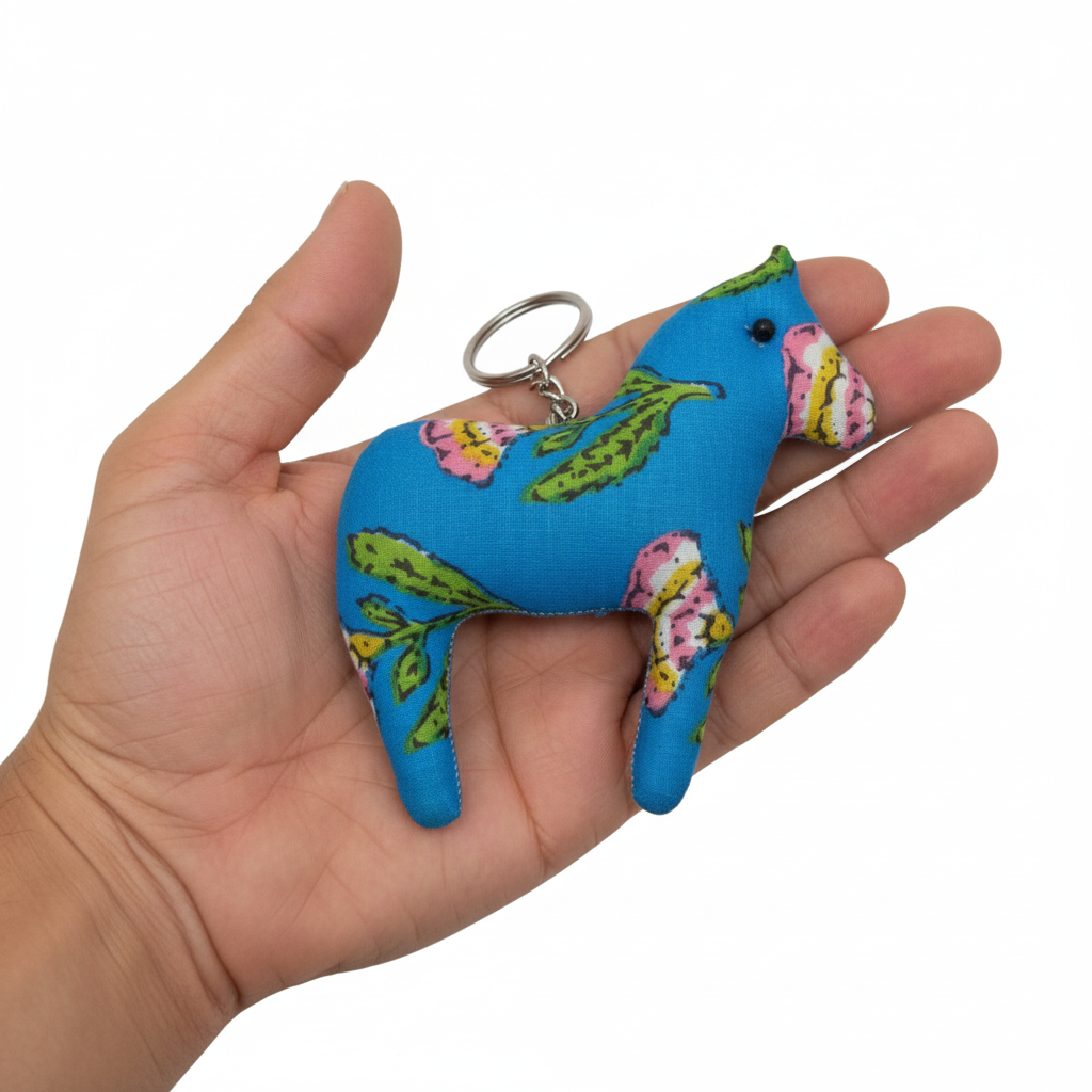 Handcrafted Block Print Fabric Keychains Charm – Set of 7