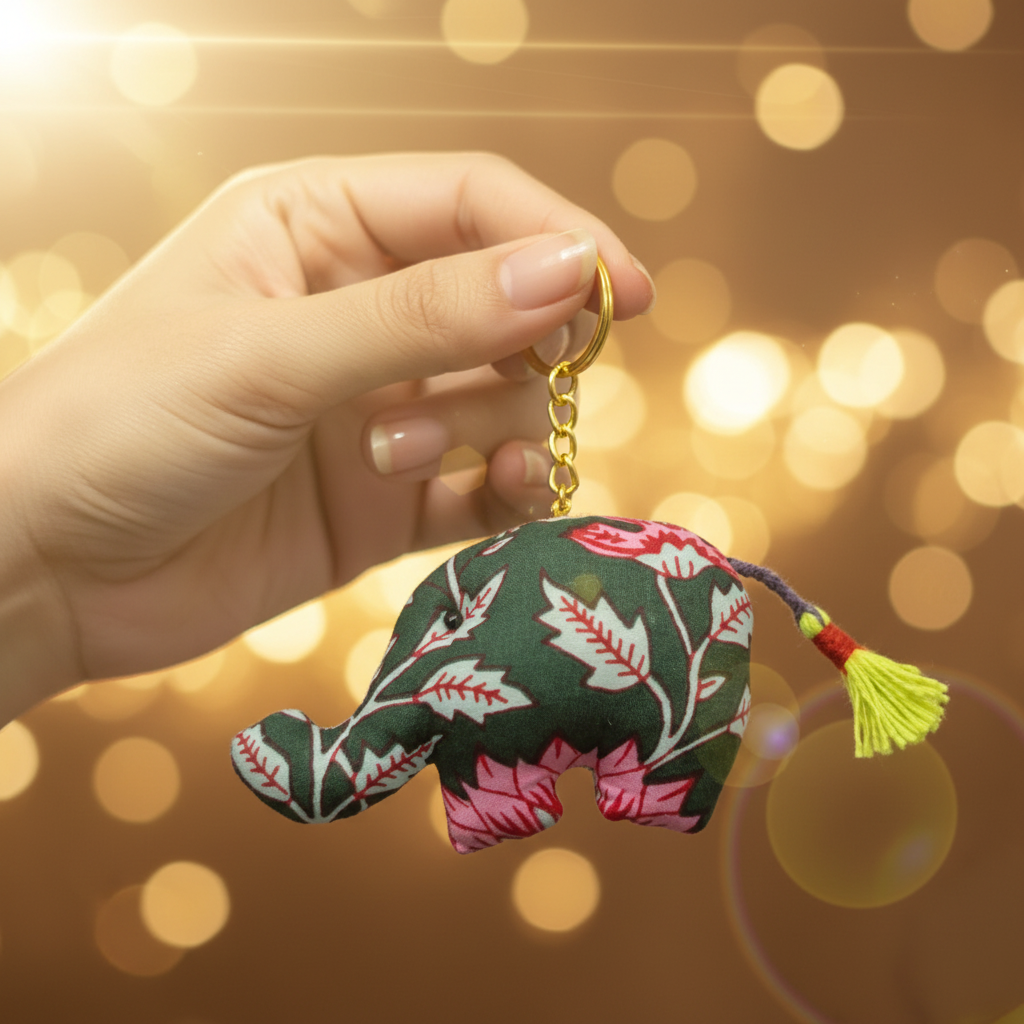 Handcrafted Block Print Fabric Keychains Charm – Set of 6