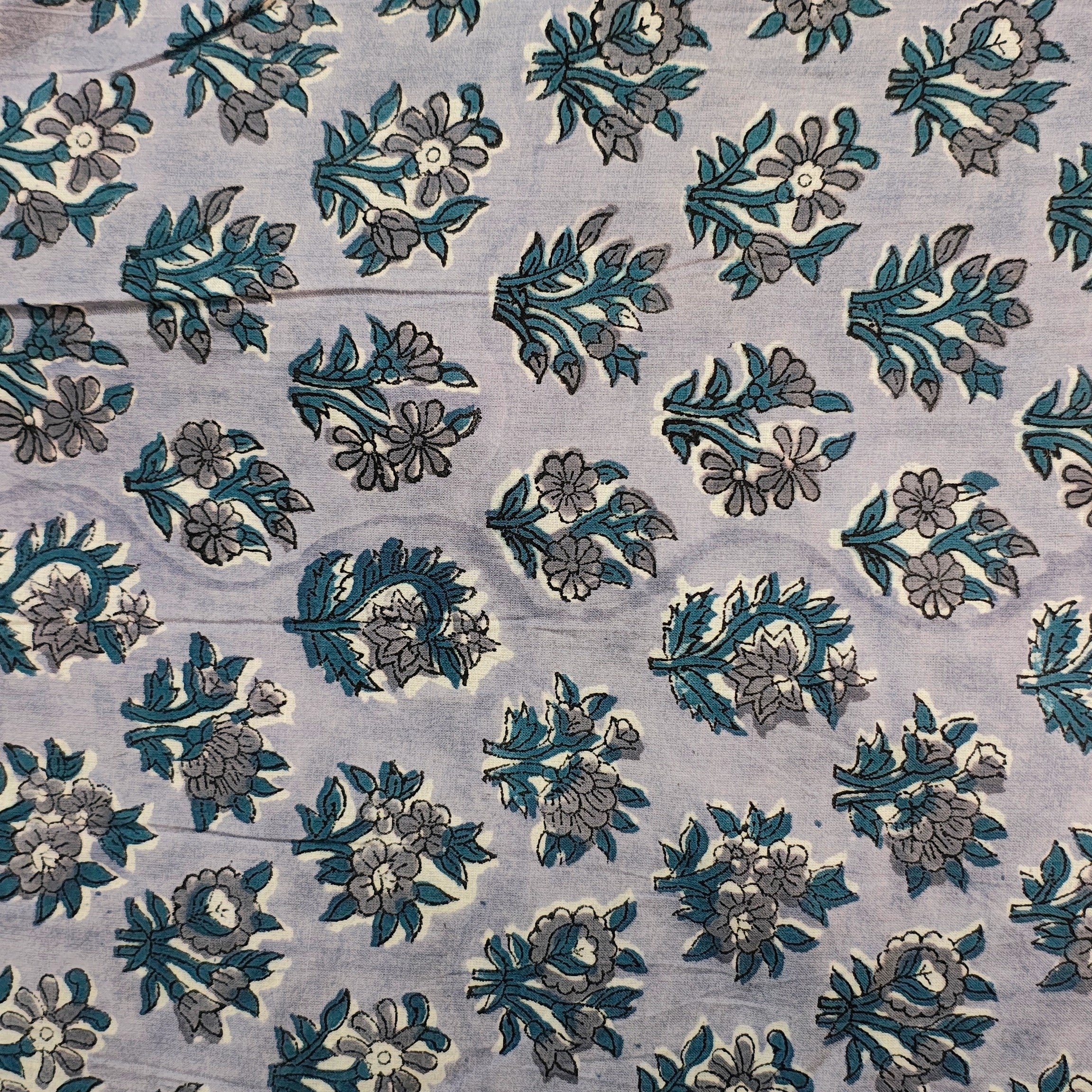 Sanganeri Hand Block Print Cotton Fabric – Grey Floral Print