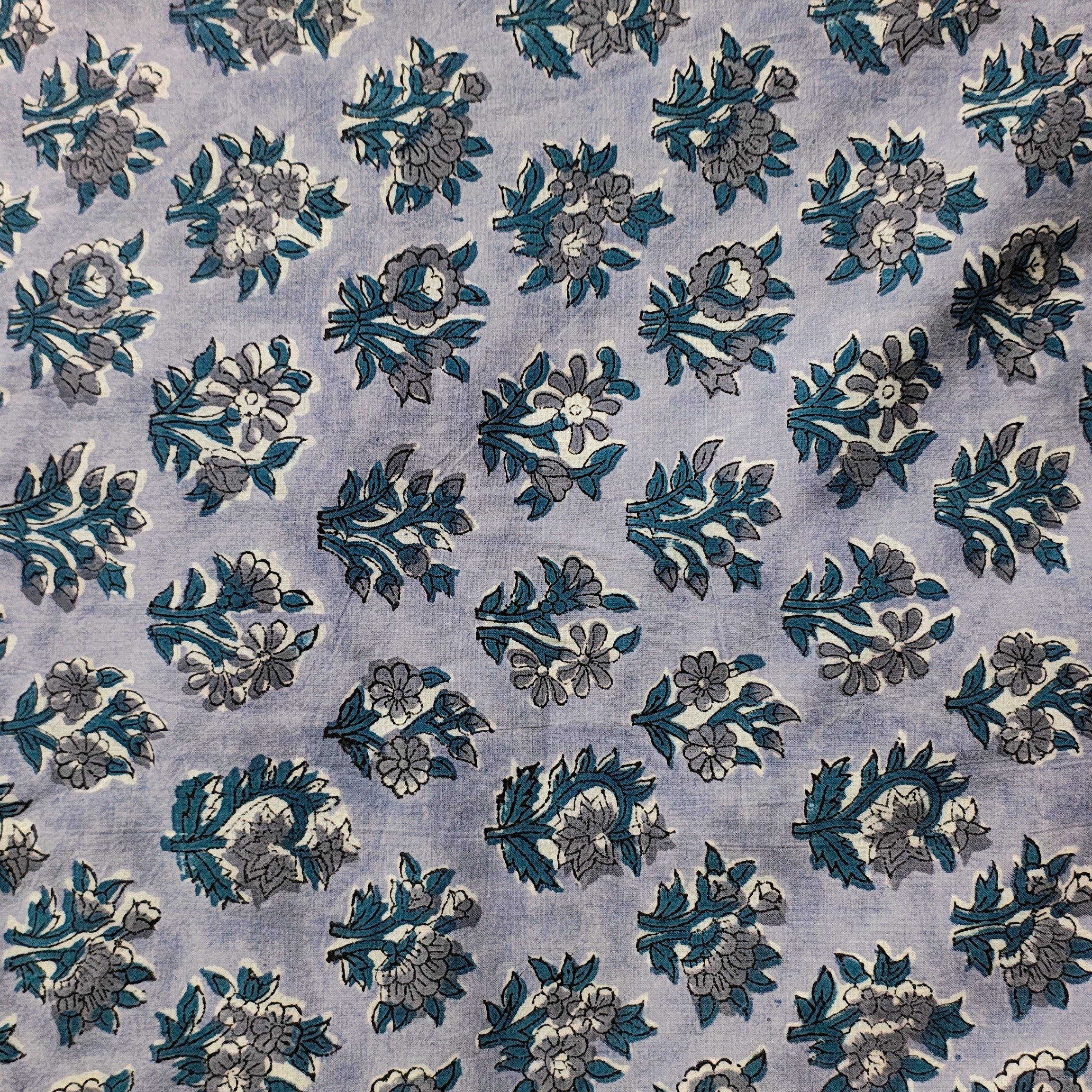 Sanganeri Hand Block Print Cotton Fabric – Grey Floral Print