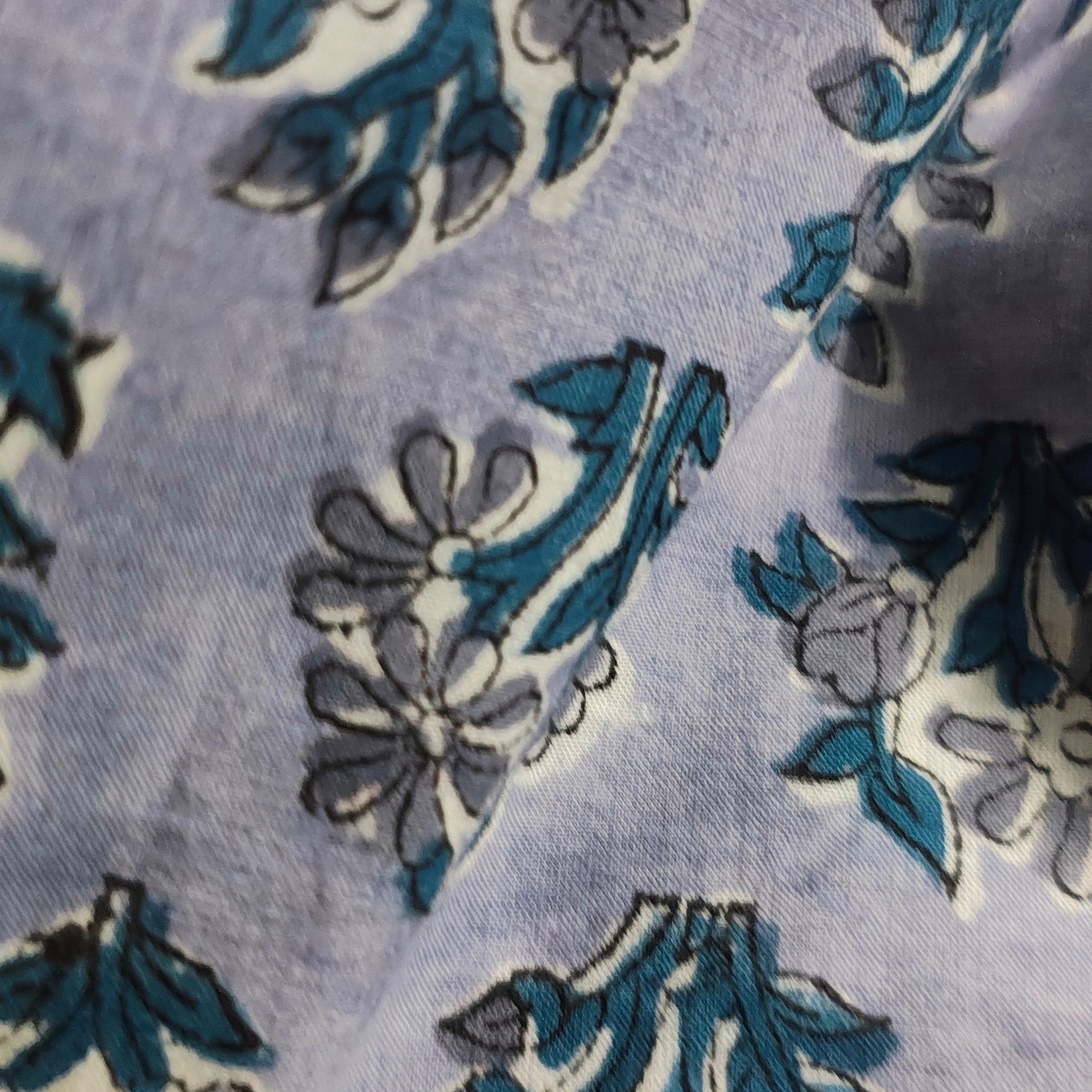 Sanganeri Hand Block Print Cotton Fabric – Grey Floral Print
