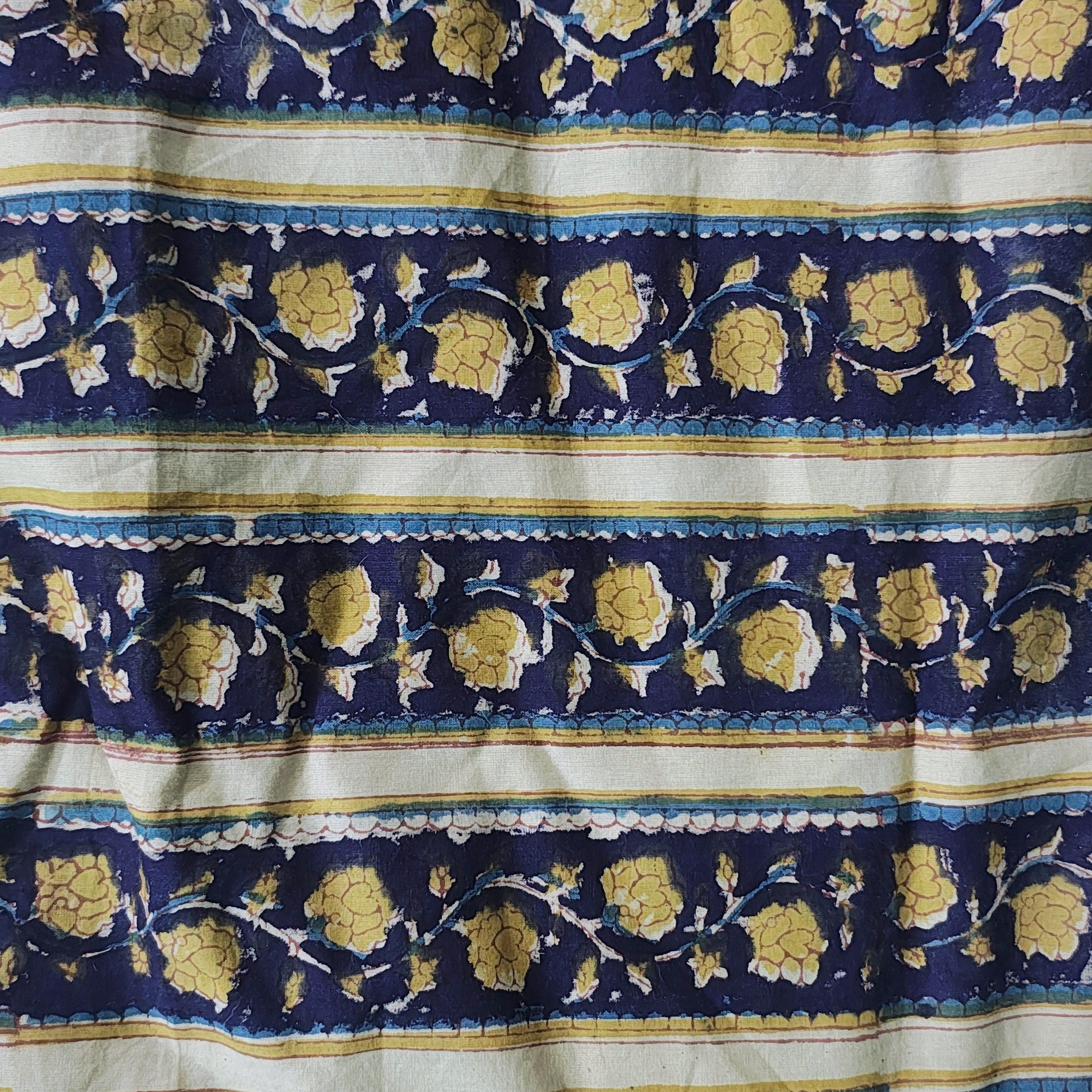 Sanganeri Hand Block Print Cotton Fabric –Dark Blue Floral Print