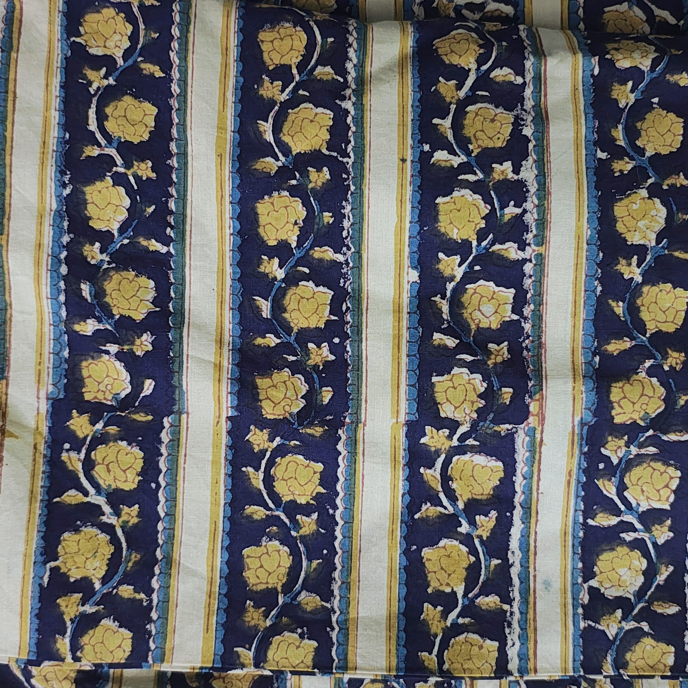 Sanganeri Hand Block Print Cotton Fabric –Dark Blue Floral Print