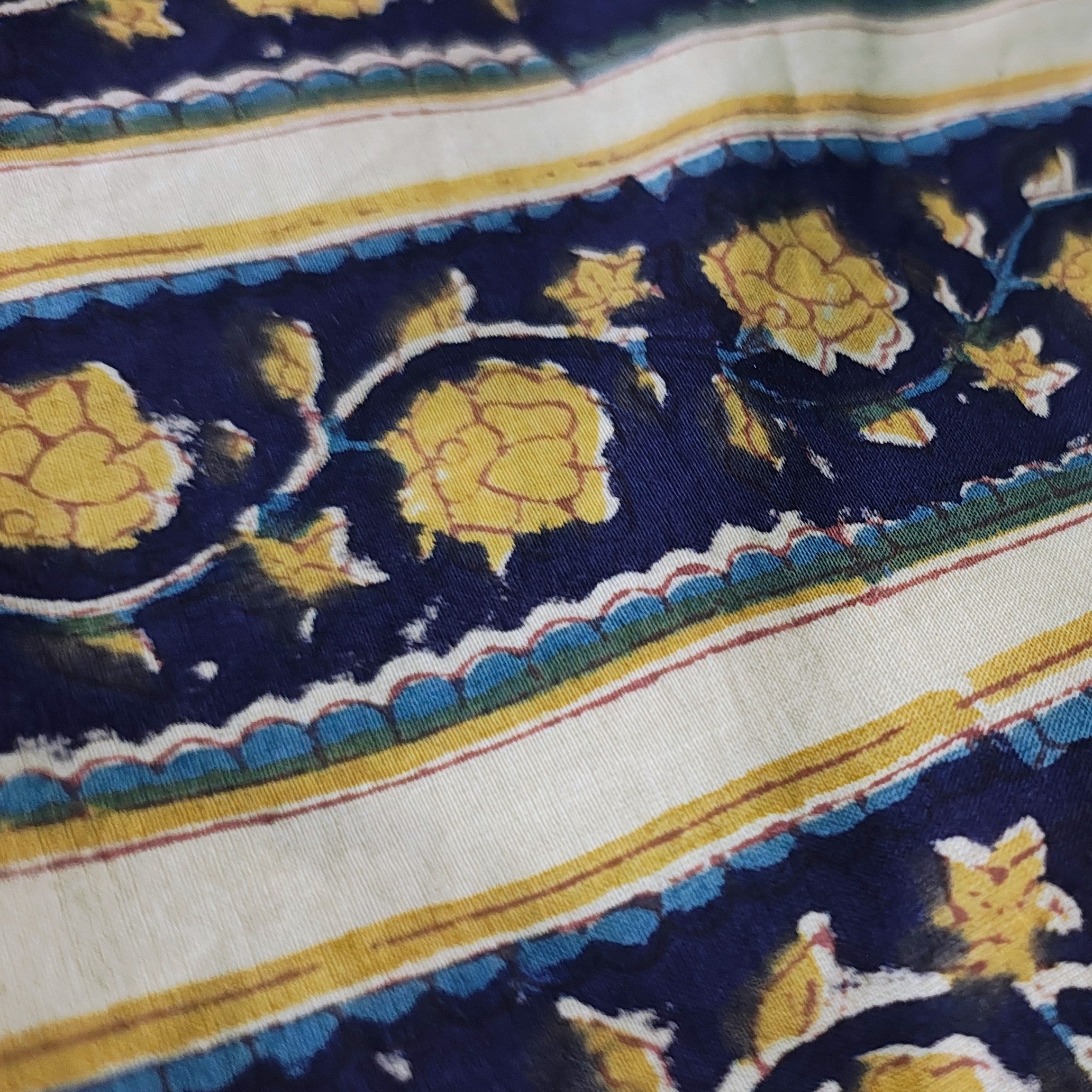 Sanganeri Hand Block Print Cotton Fabric –Dark Blue Floral Print