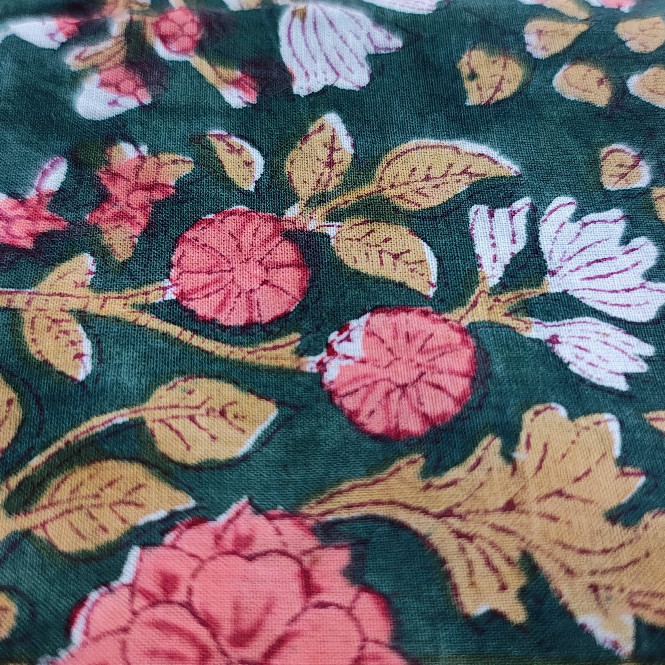 Sanganeri Hand Block Print Cotton Fabric – Green Floral Print