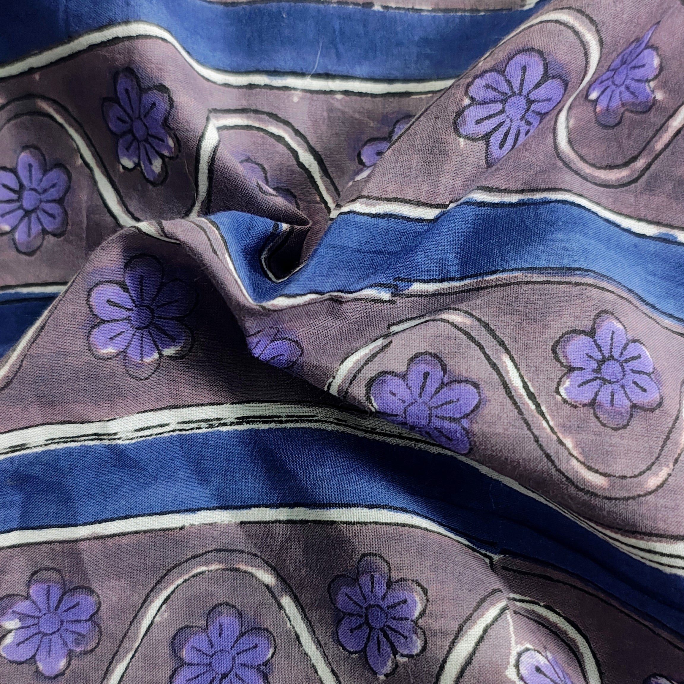 Sanganeri Hand Block Print Cotton Fabric – Purple Floral Print