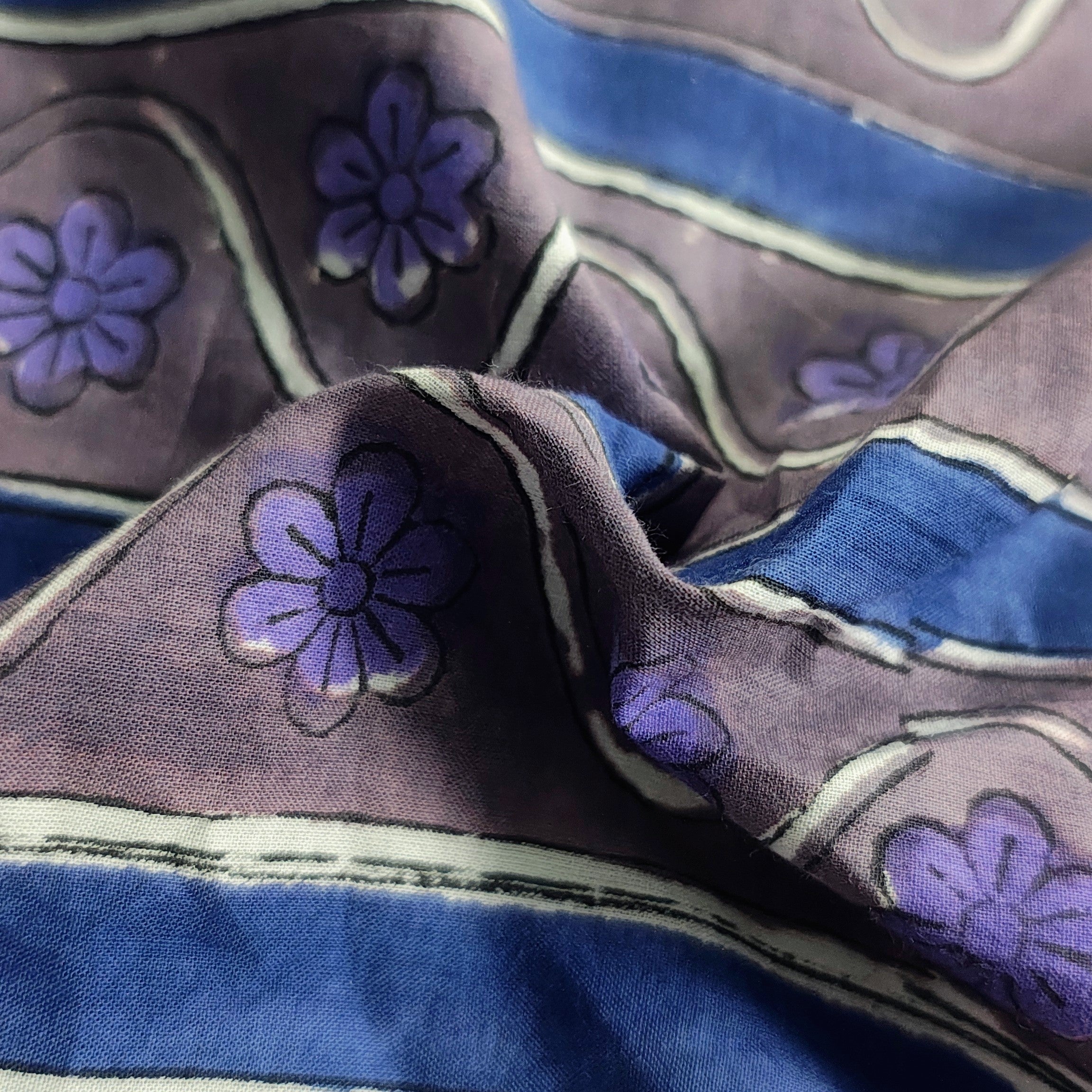 Sanganeri Hand Block Print Cotton Fabric – Purple Floral Print