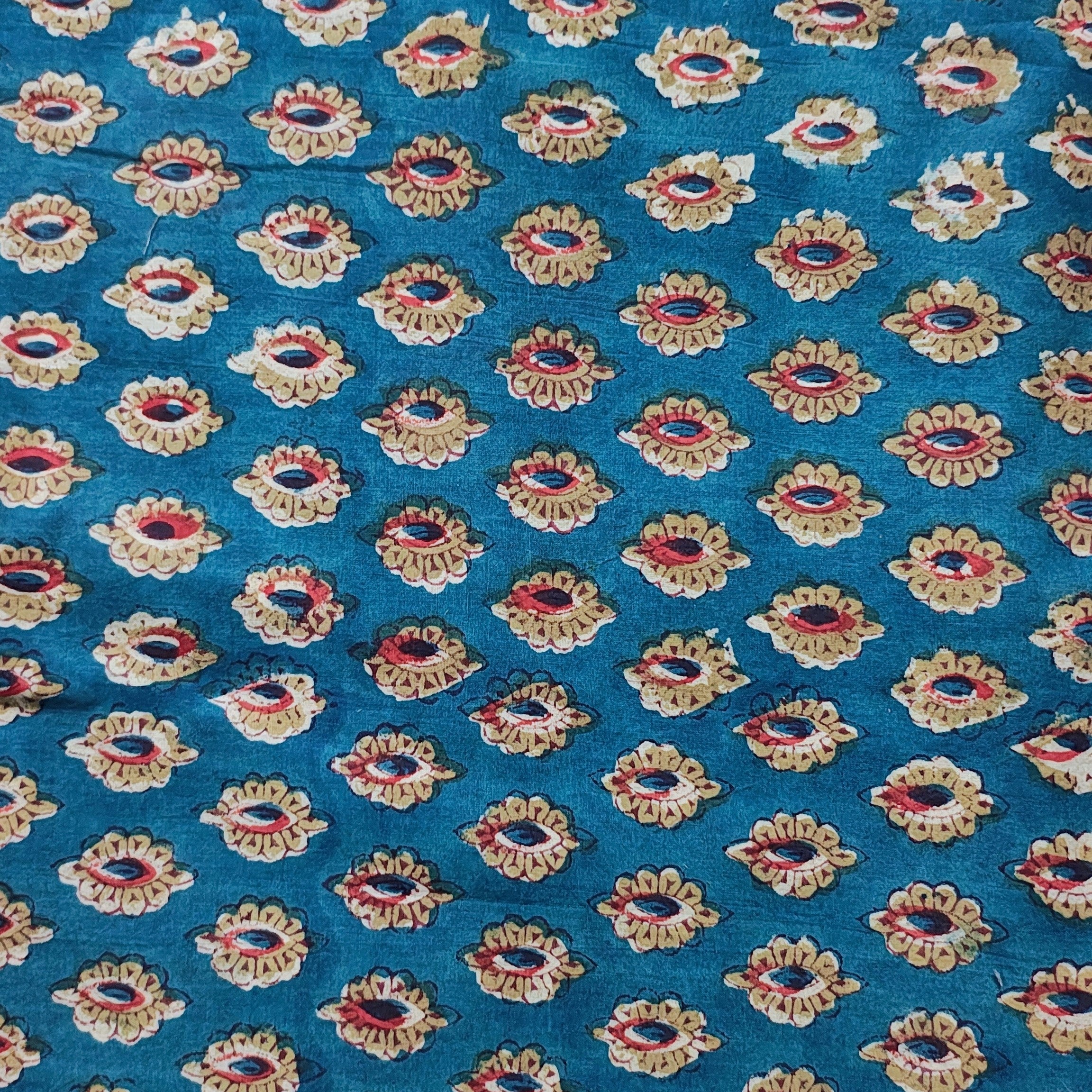 Sanganeri Hand Block Print Cotton Fabric – Teal Blue Floral Print