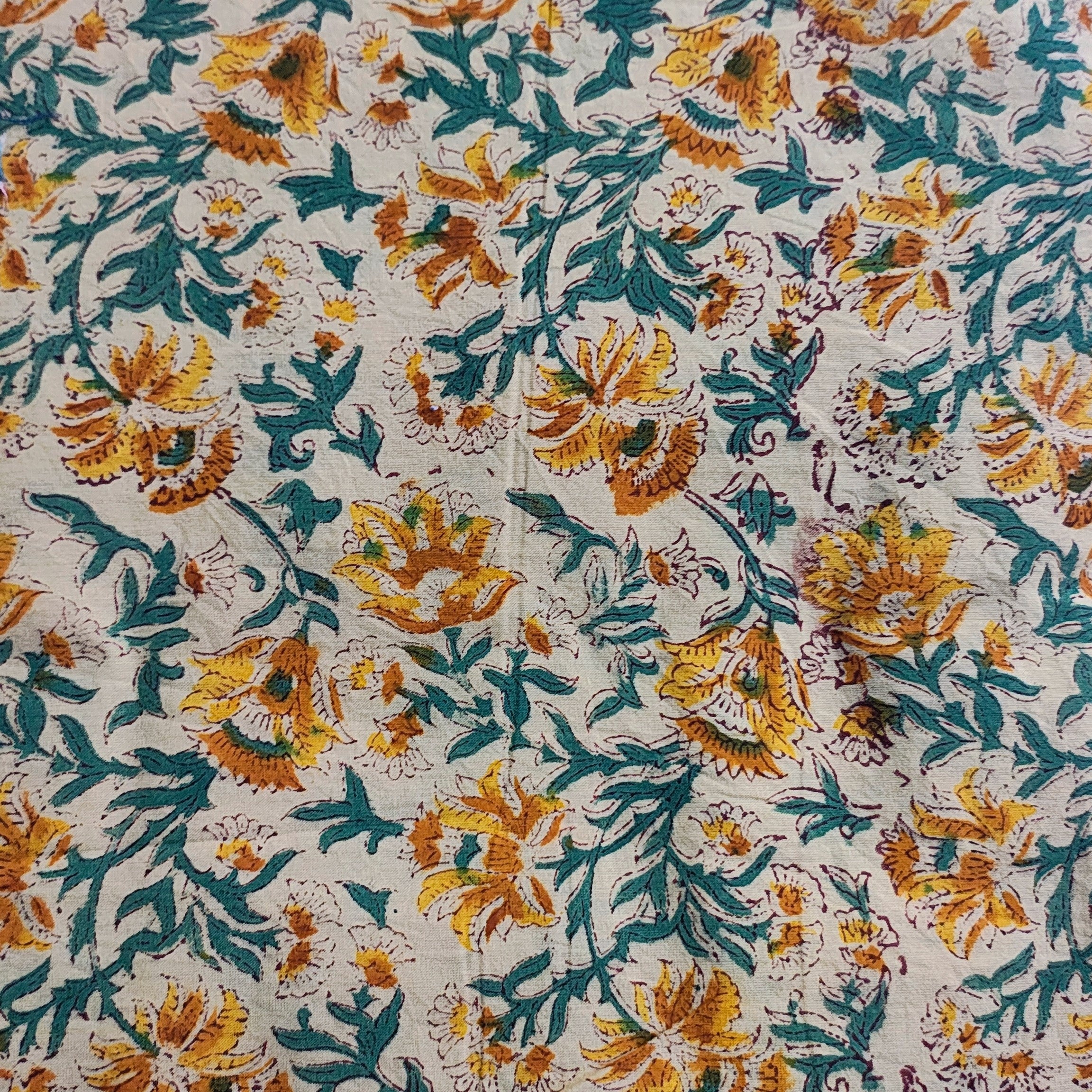 Sanganeri Hand Block Print Cotton Fabric – Beige Color Floral Print
