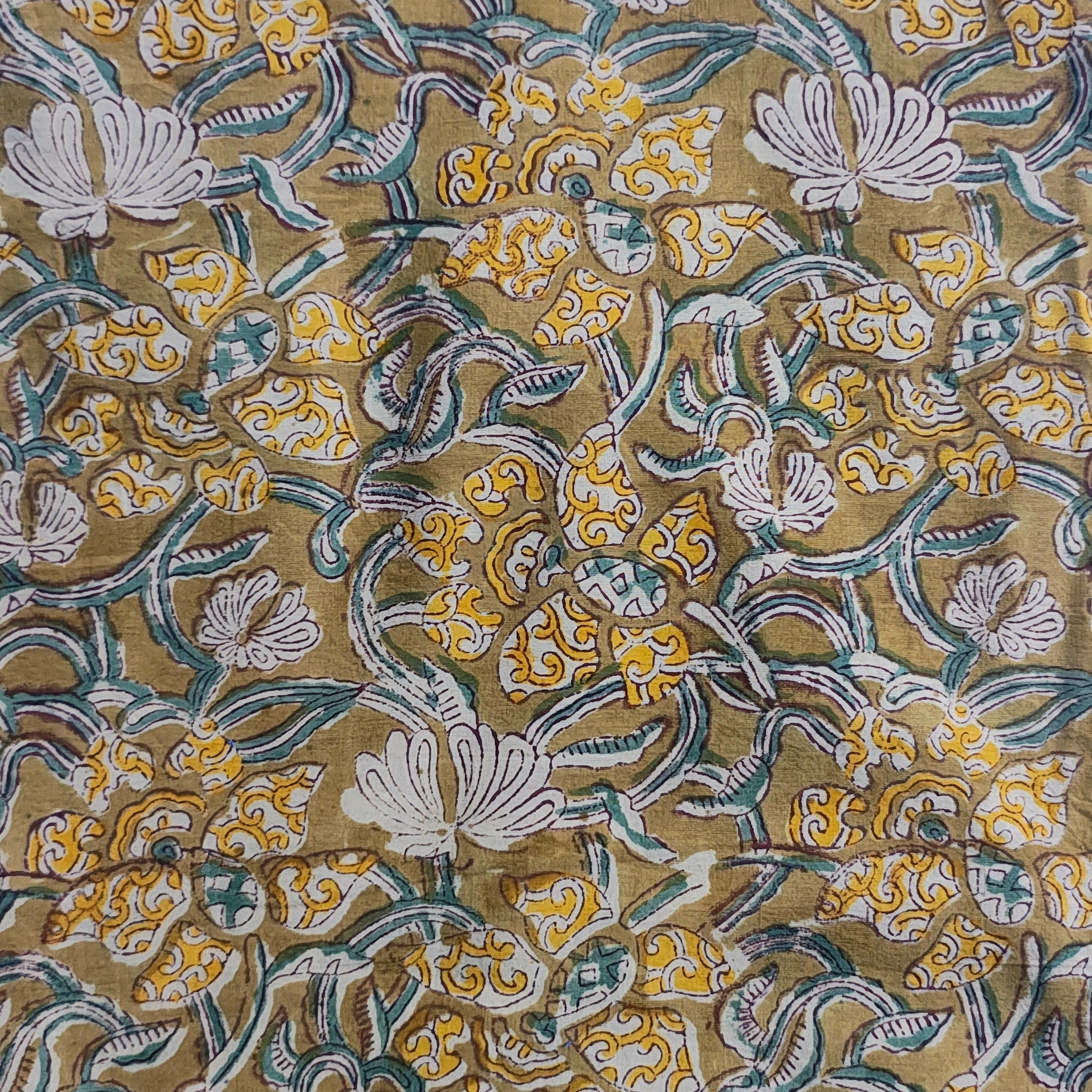 Sanganeri Hand Block Print Cotton Fabric – Mustard Yellow Color Floral Print Fabric