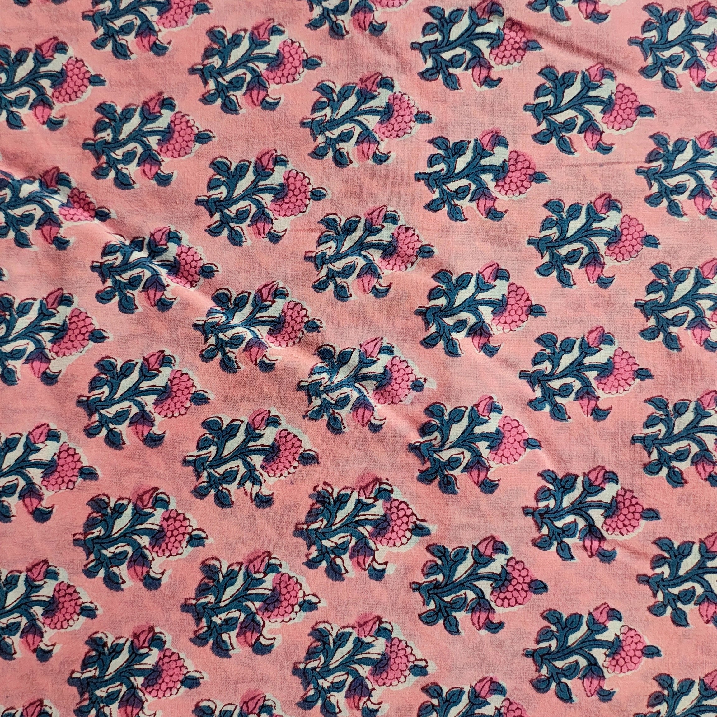 Sanganeri Hand Block Print Cotton Fabric –  Pink Color Floral Print Fabric
