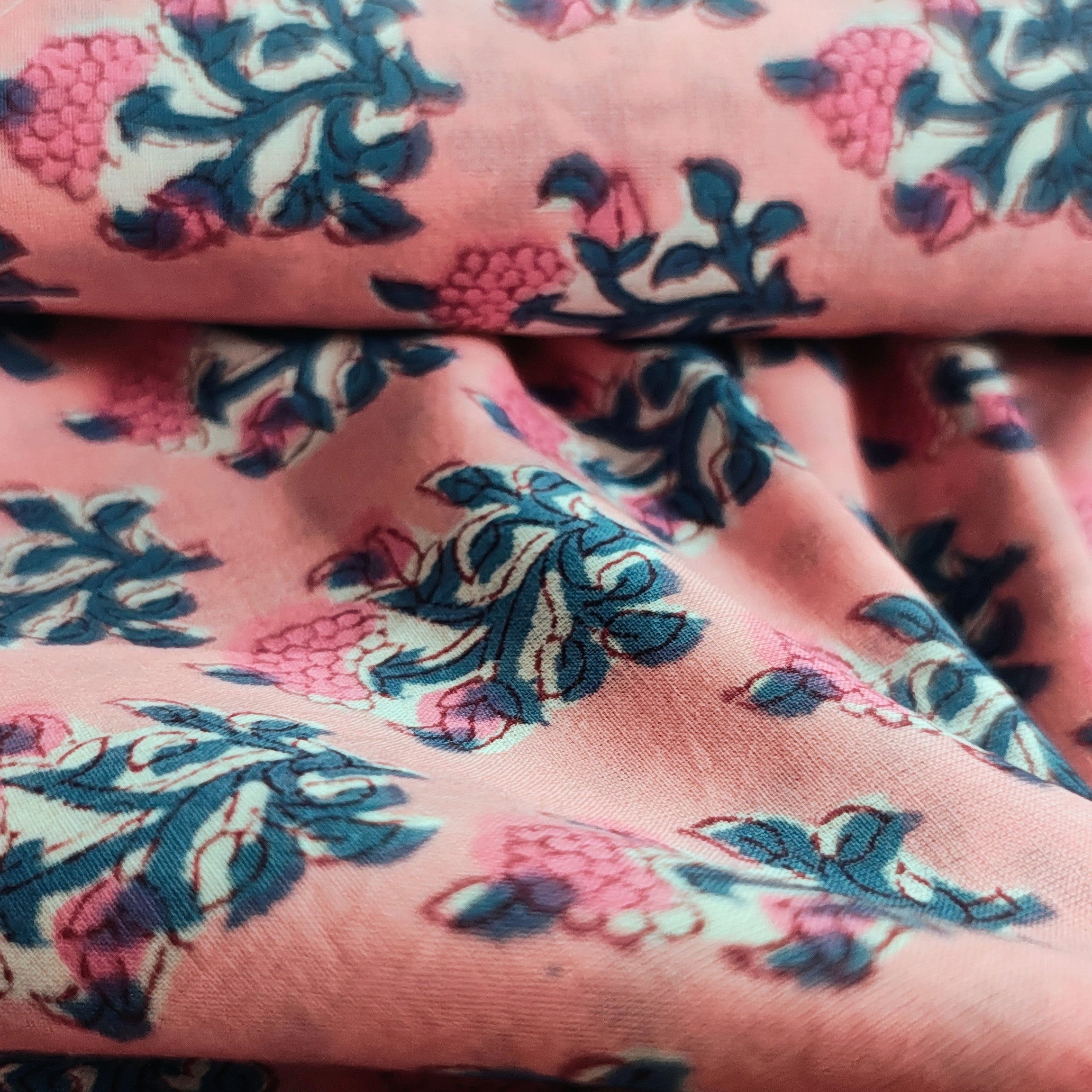 Sanganeri Hand Block Print Cotton Fabric –  Pink Color Floral Print Fabric