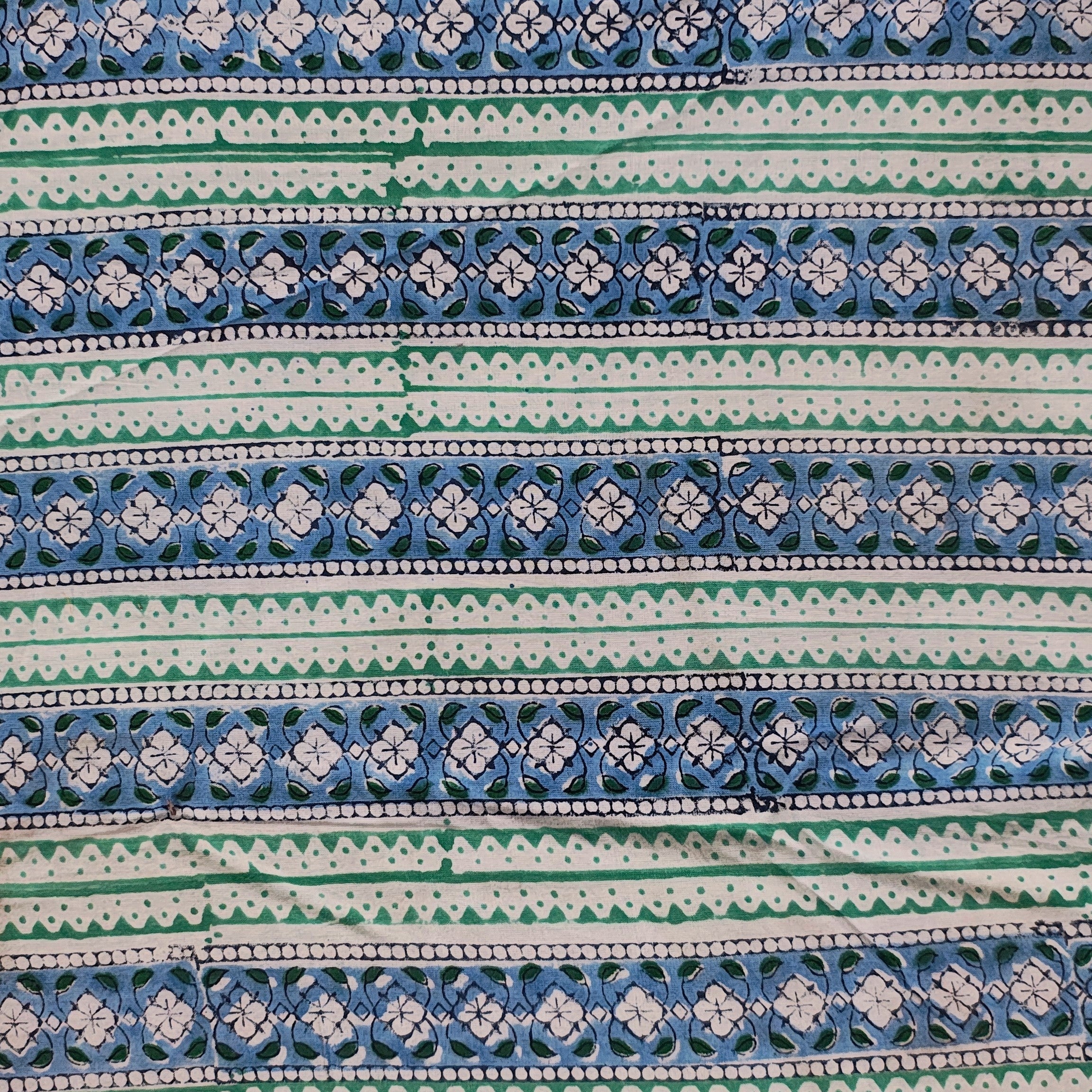 Sanganeri Hand Block Print Cotton Fabric –  Blue And Green Color Floral Print Fabric