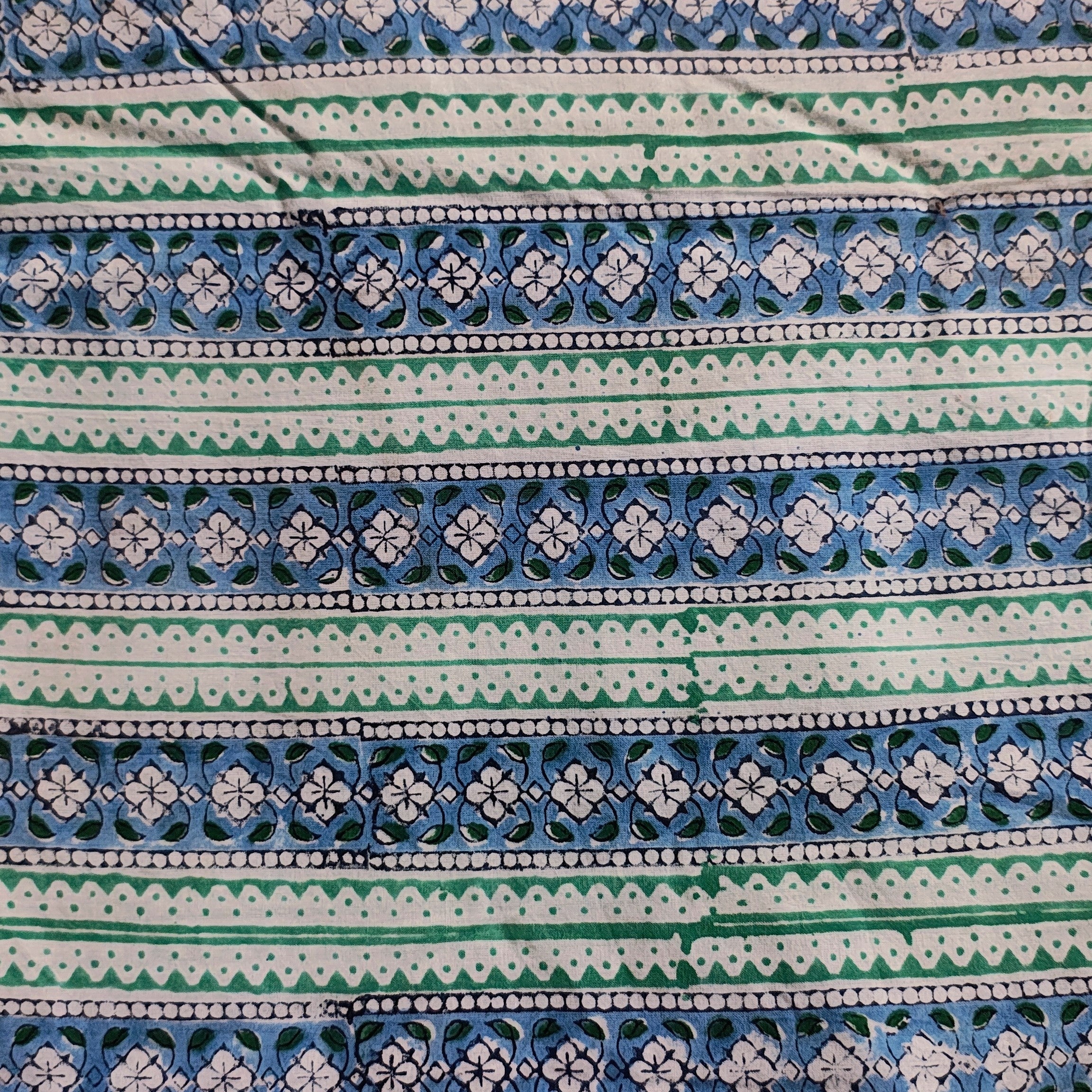 Sanganeri Hand Block Print Cotton Fabric –  Blue And Green Color Floral Print Fabric