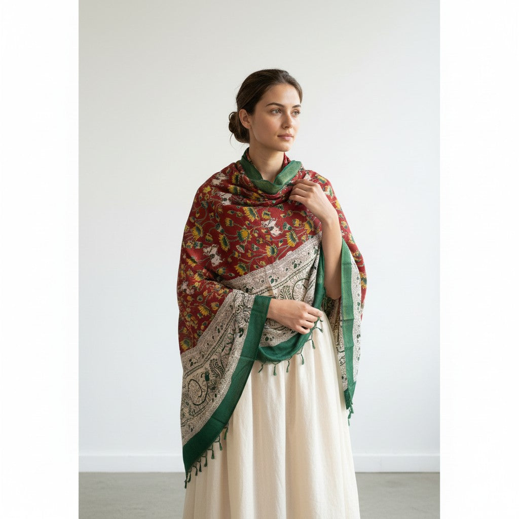 Kalamkari Nizam Bordar Dupatta
