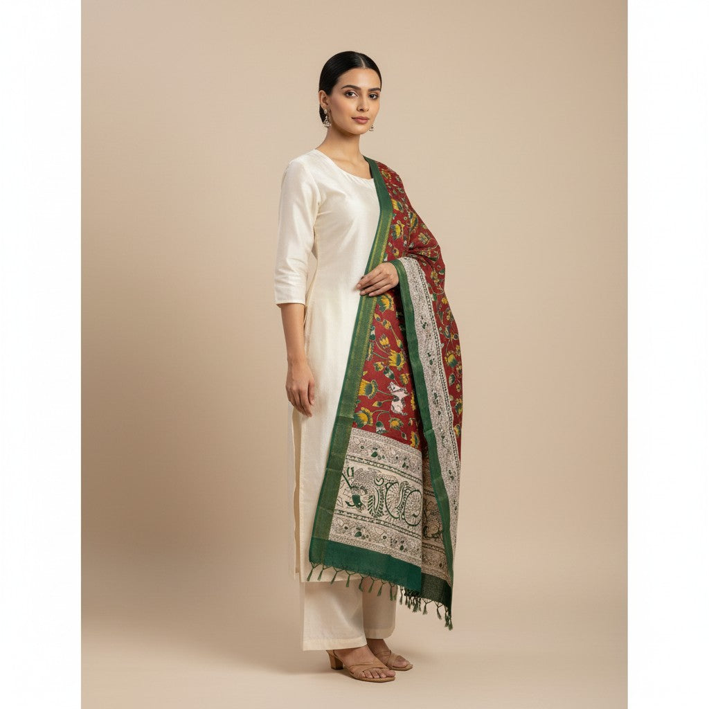 Kalamkari Nizam Bordar Dupatta