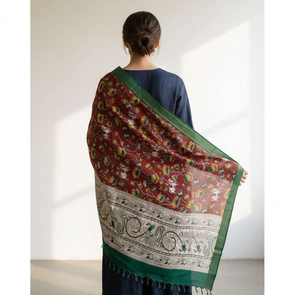 Kalamkari Nizam Bordar Dupatta
