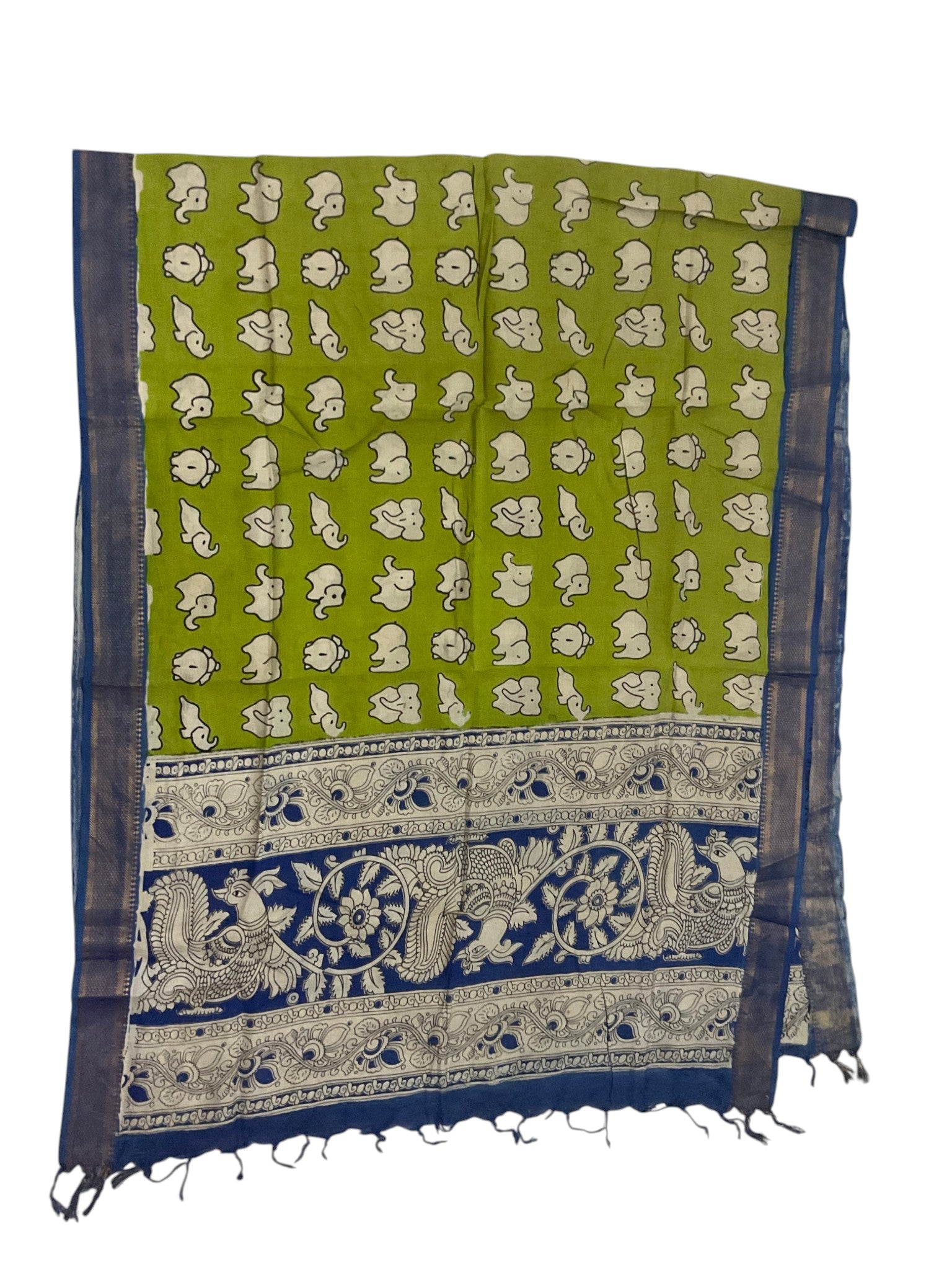 Kalamkari Nizam Bordar Dupatta gren color