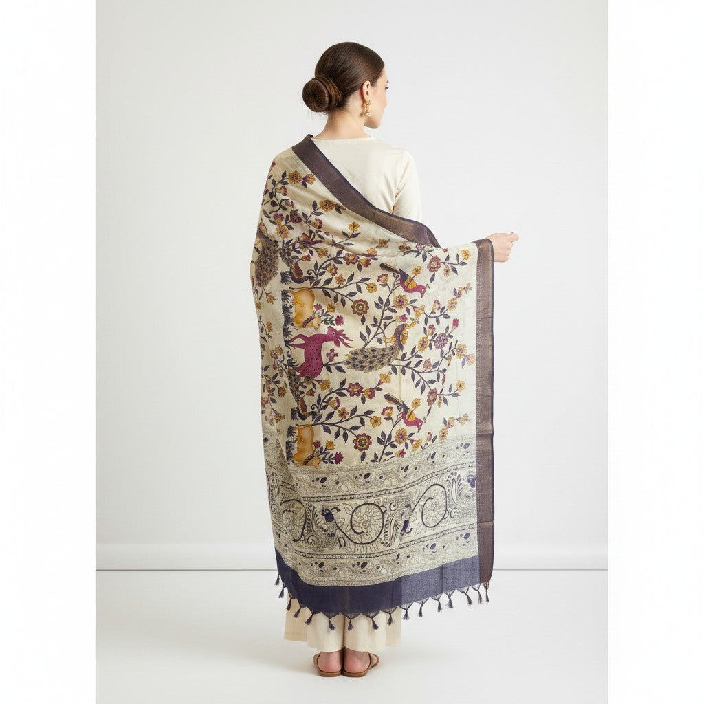 Kalamkari Nizam Bordar Dupatta Brown color