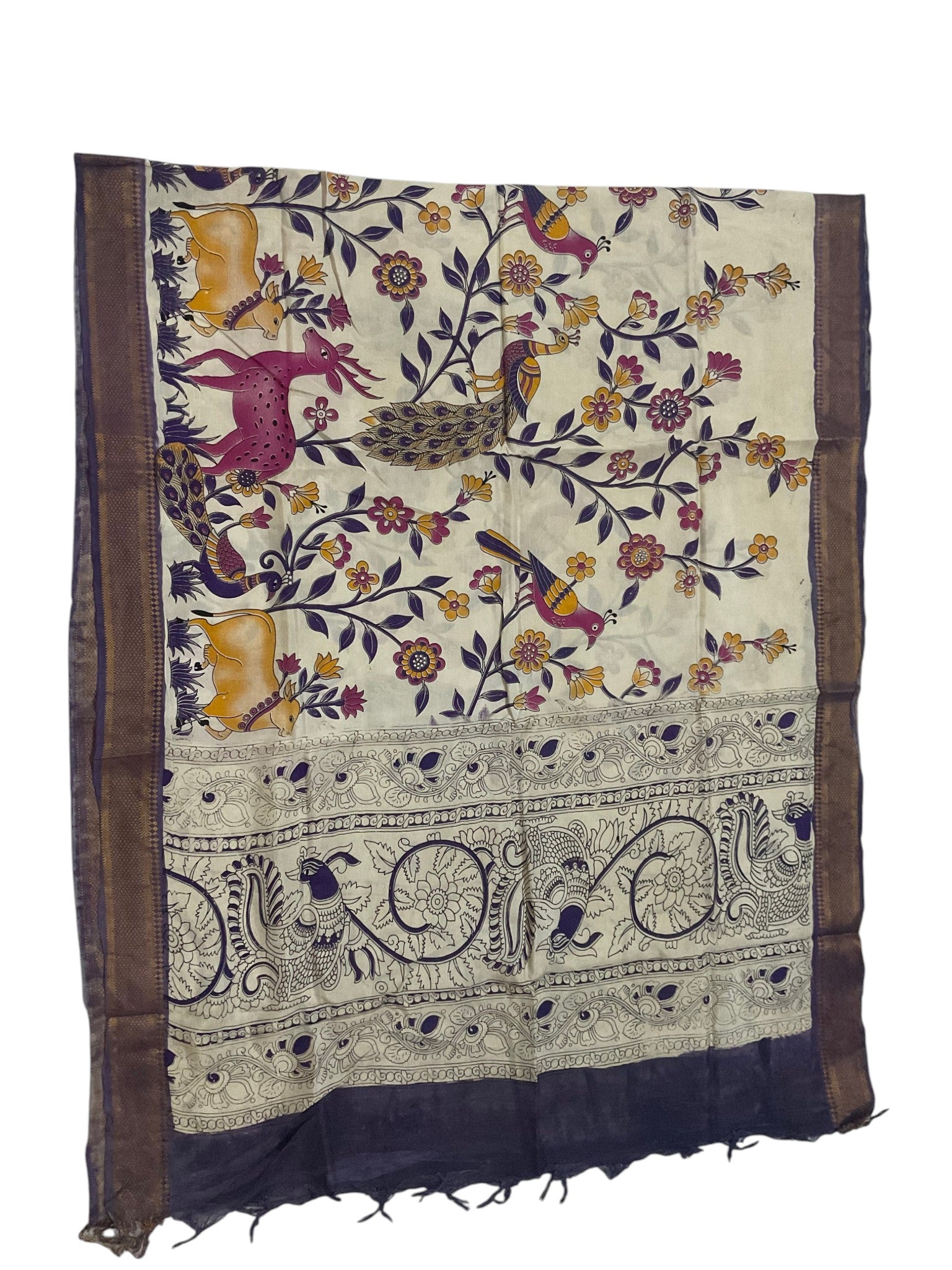 Kalamkari Nizam Bordar Dupatta Brown color
