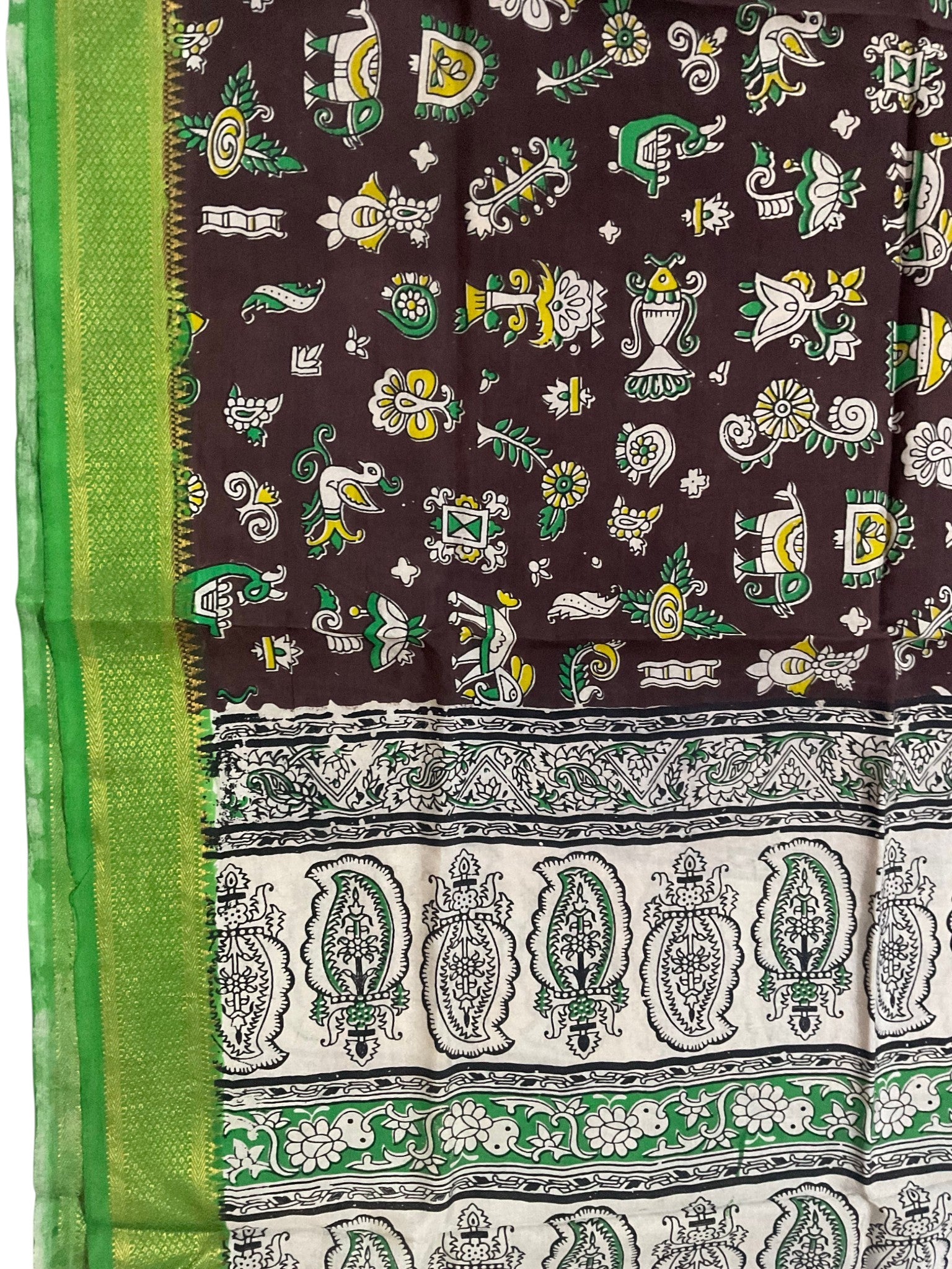 Kalamkari Nizam Bordar Dupatta Brown And Green color