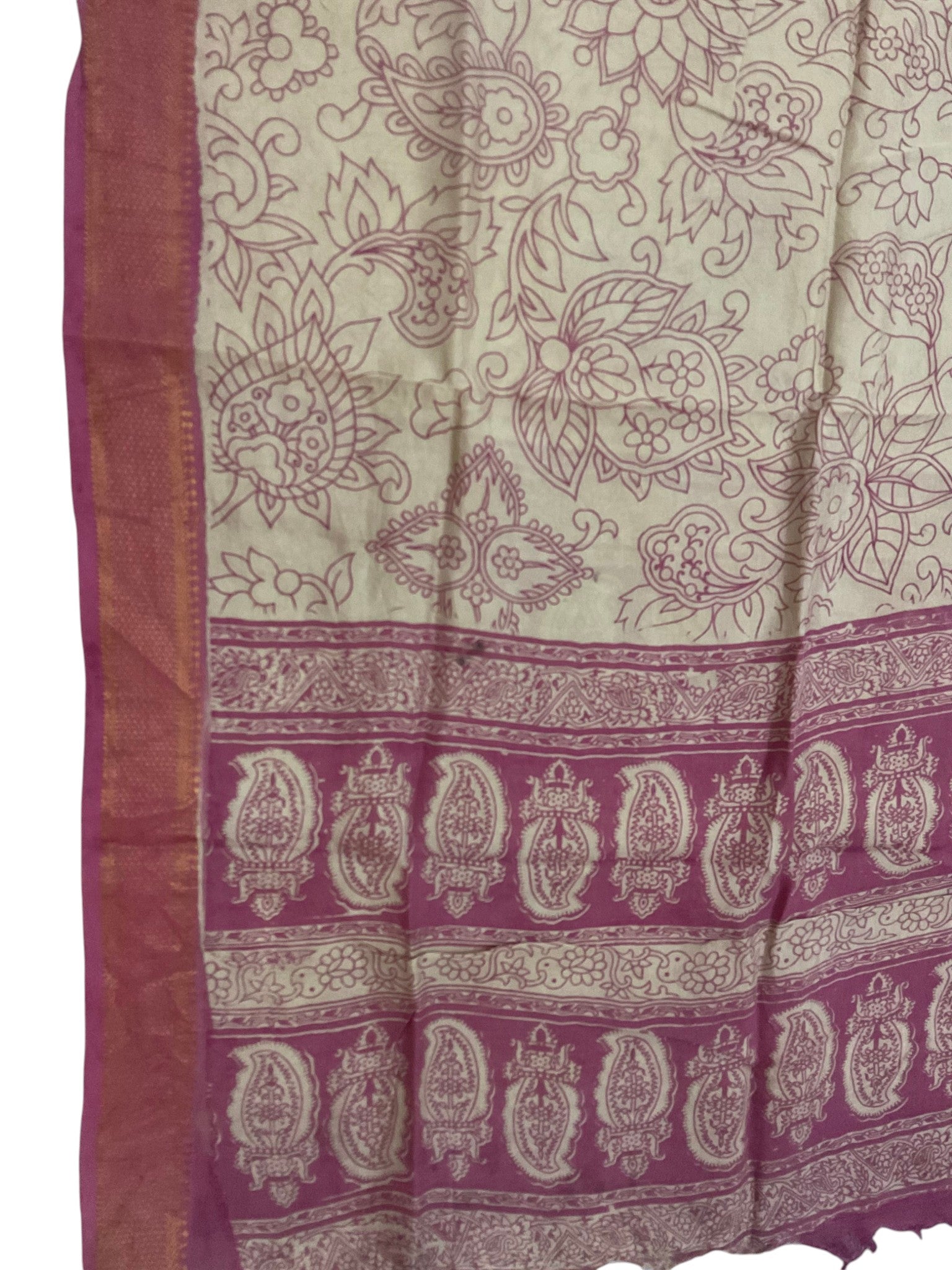 Kalamkari Nizam Bordar Dupatta Beige And Red color