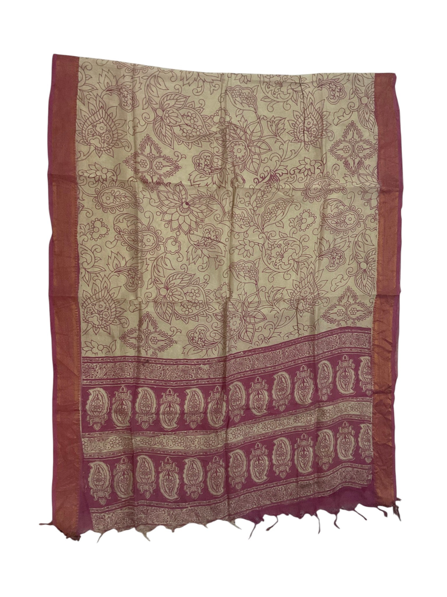 Kalamkari Nizam Bordar Dupatta Beige And Red color