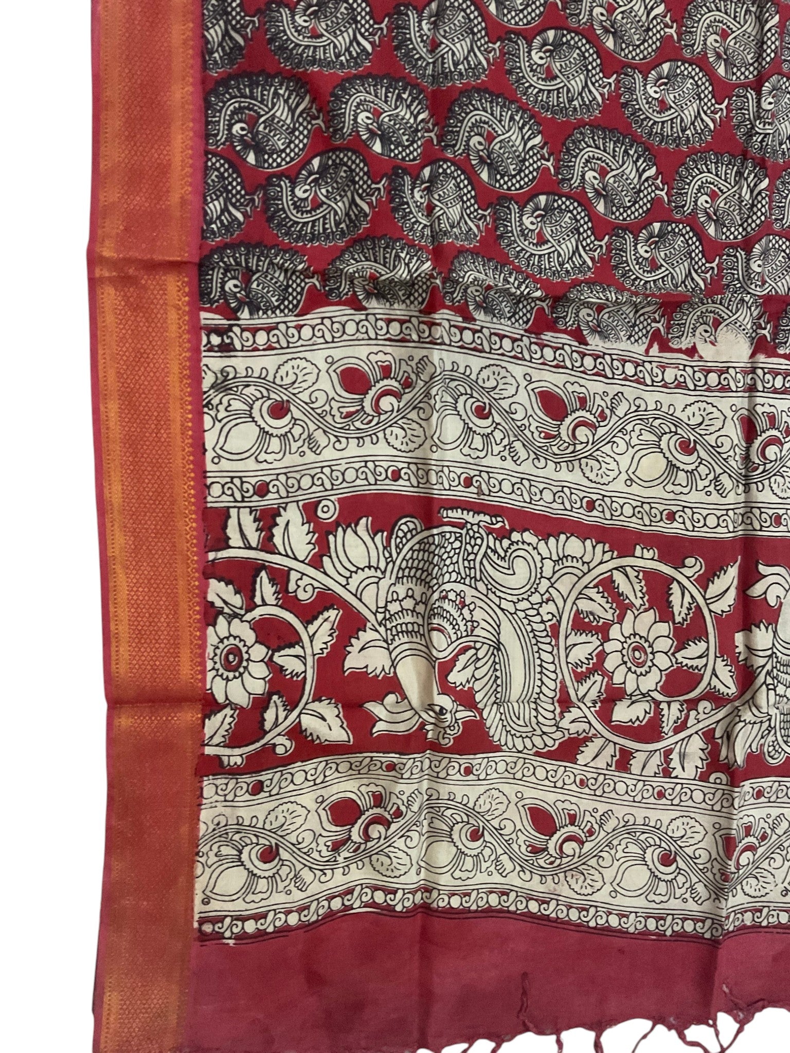 Kalamkari Nizam Bordar Dupatta Orange And Red color